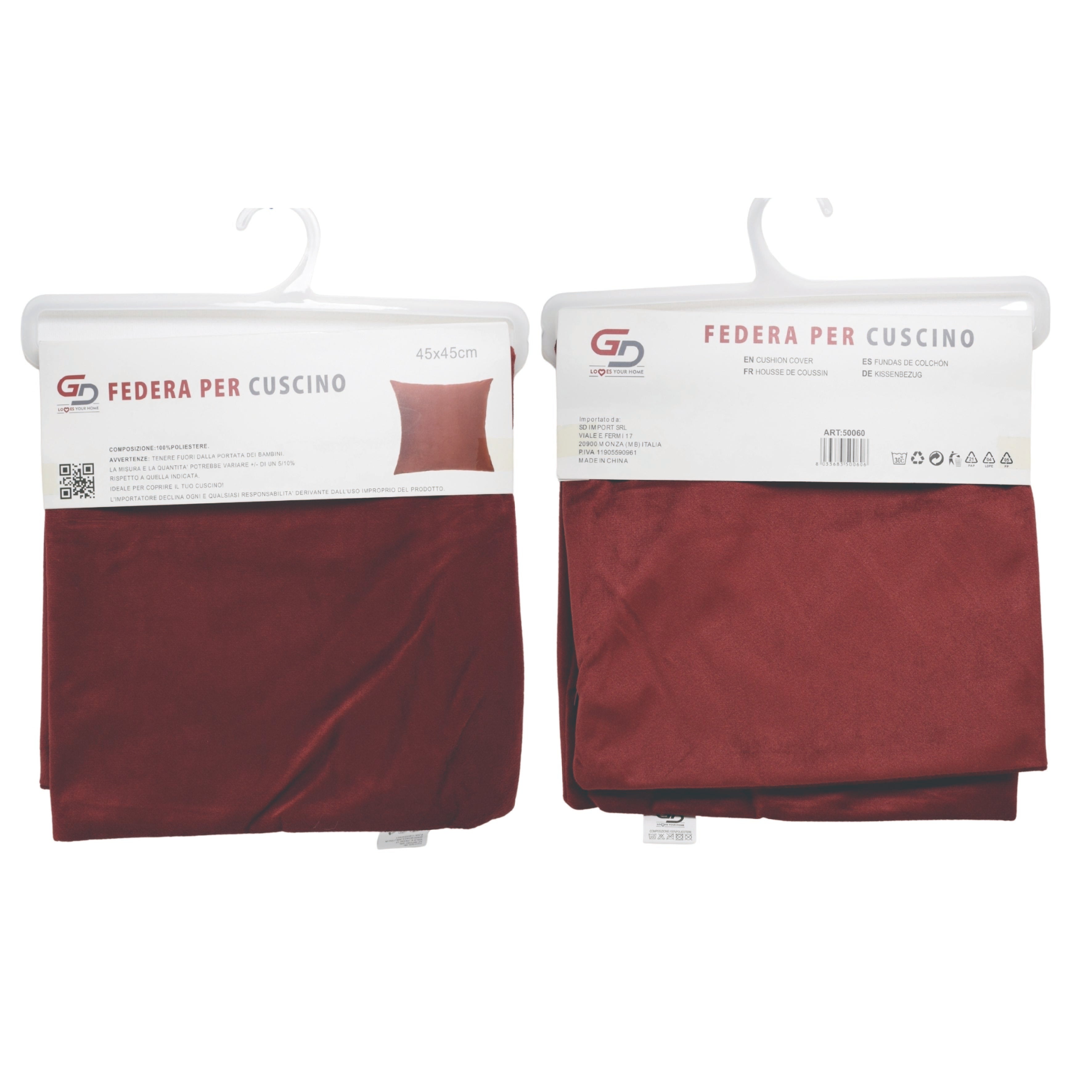 GD LOVES YOUR HOME Federa Cuscino Arredo in Velluto Morbido Tinta Unita per Divano e Letto | 45x45 – 55x55 cm | Sfoderabile, Lavabile, Stile Moderno
