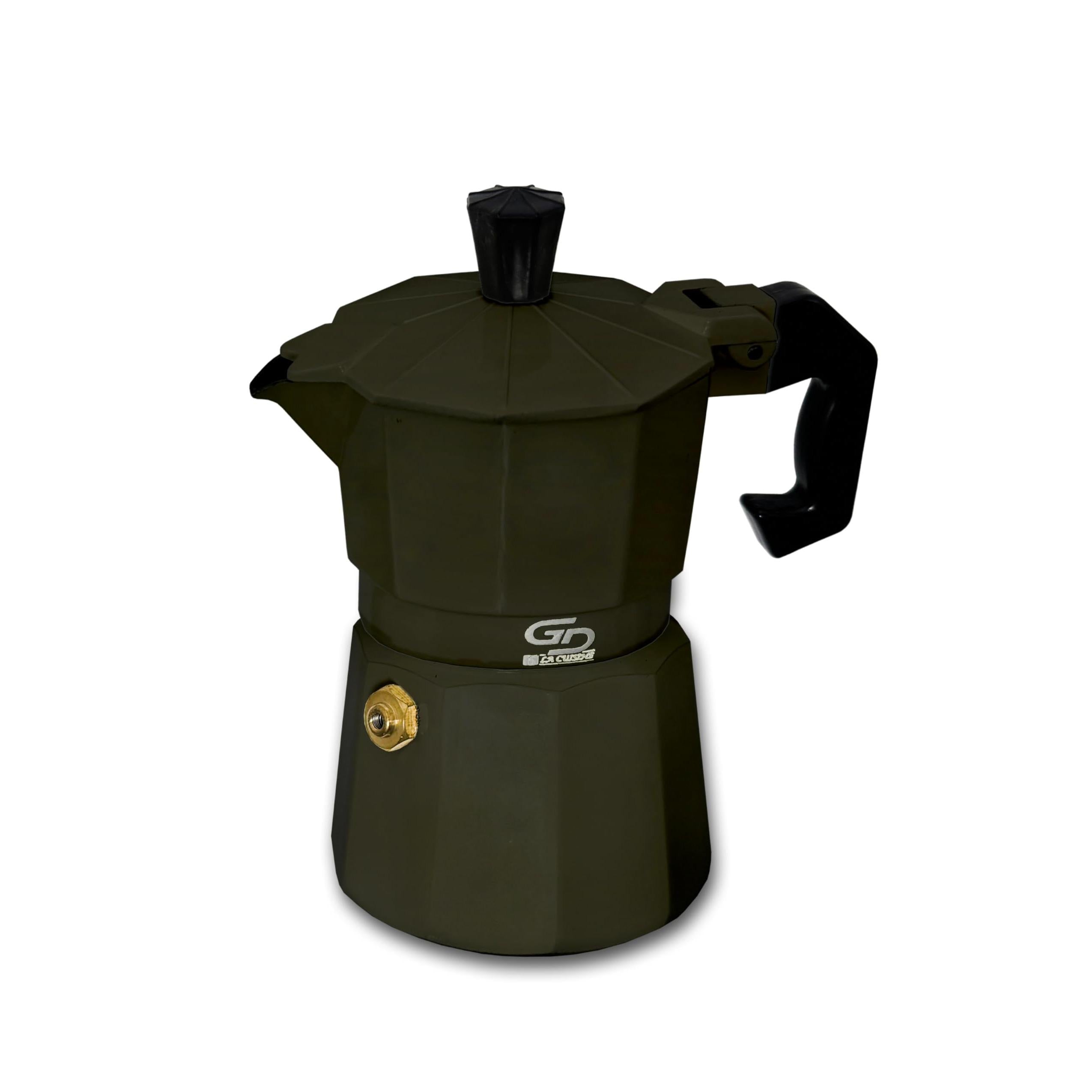 GD LOVES YOUR HOME Caffettiera Moka in alluminio 1–6 tazze | valvola di sicurezza, manico antiscottatura | per fornelli gas/elettrico/vetroceramica (no induzione) – 5 colori