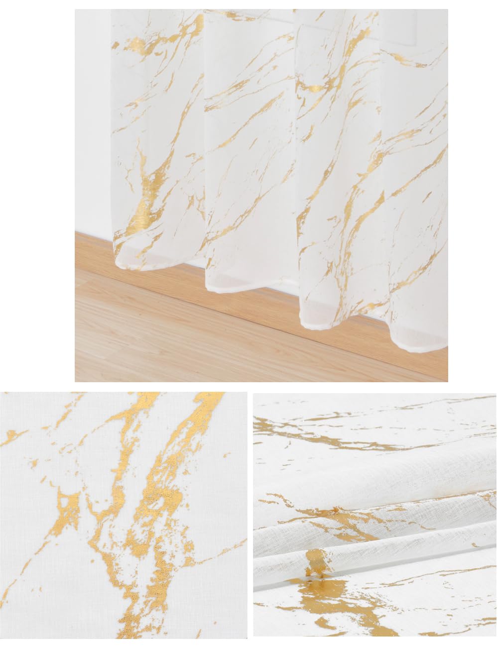 GD LOVES YOUR HOME Tenda Semioscurante Marmo Dorato 140×280 cm | 1 Pannello con 8 Occhielli, Effetto Lino Bianco Elegante per Soggiorno, Camera da Letto e Studio