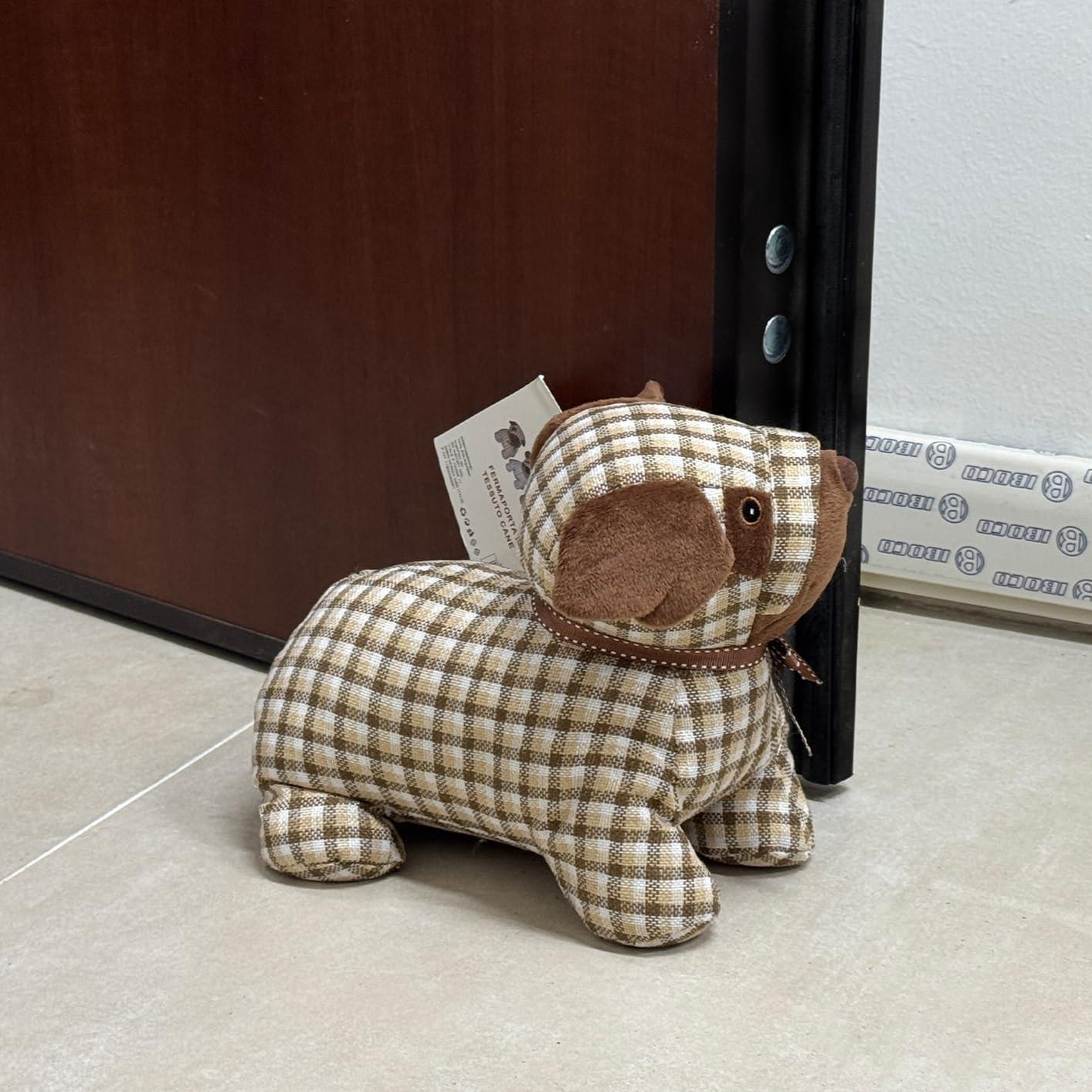 GD LOVES YOUR HOME Fermaporta Cane Appesantito 23 cm – fermaporta pesante blocca-porta/paraspifferi con base morbida anti-graffio – tessuto effetto lino – 4 motivi classici (scozzese & spina di pesce) – per porte e finestre