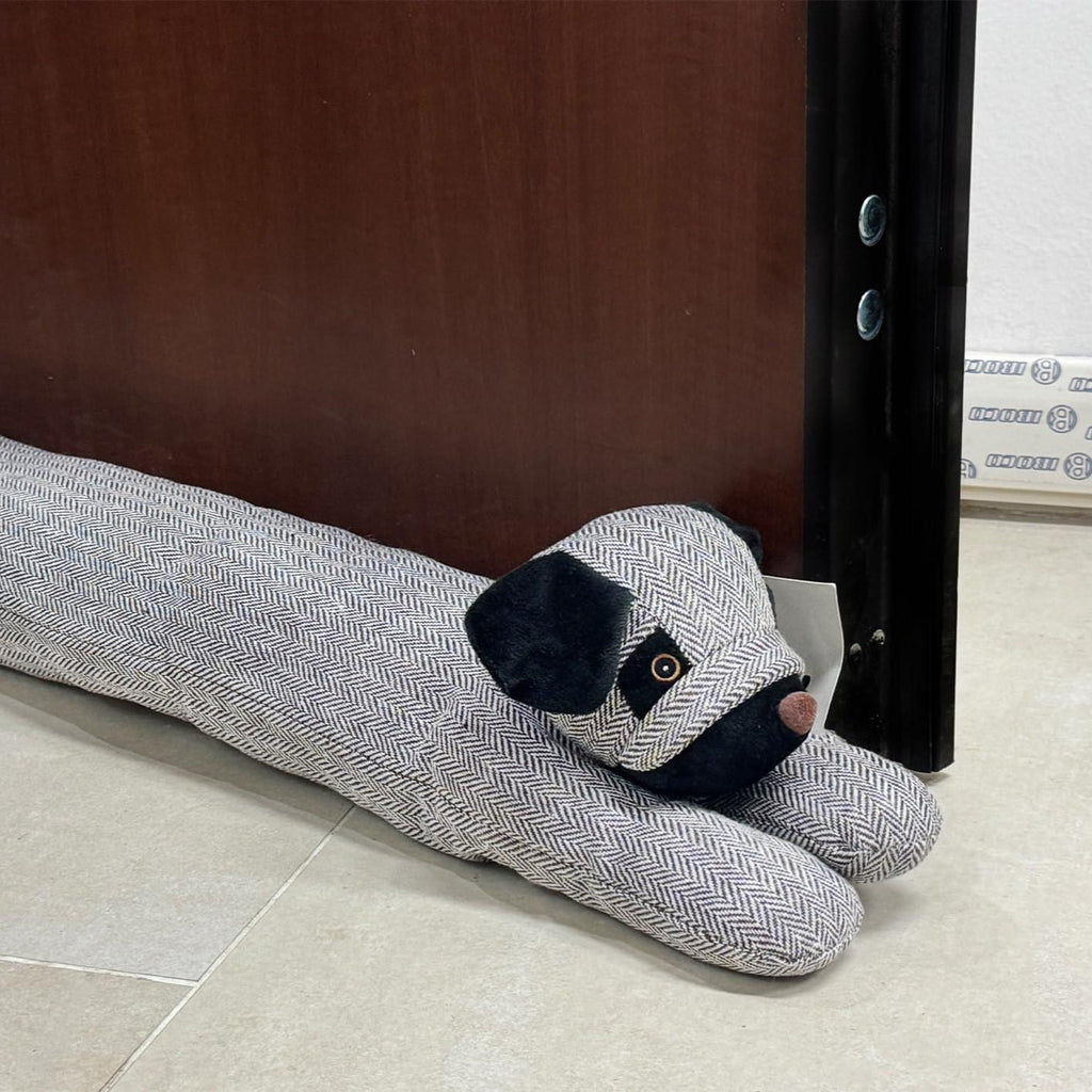 GD LOVES YOUR HOME Salsicciotto Fermaporta Cane 90 cm – Fermaporta Pesante/Appesantito, Paraspifferi sottoporta, Blocca Spifferi e Rumore – Tessuto effetto lino – Per Porte e Finestre – 4 Motivi: scozzese & spina di pesce