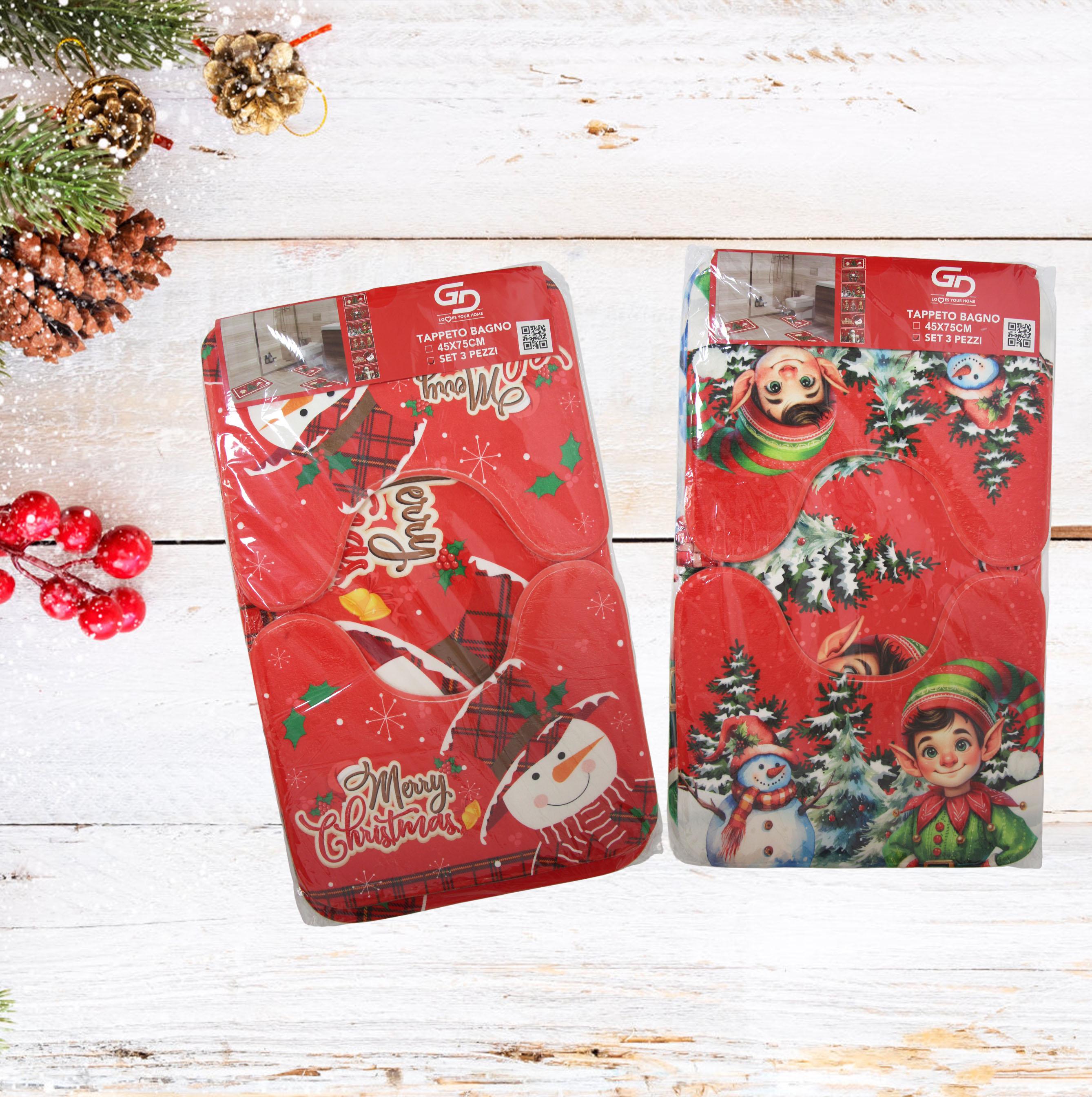 GD LOVES XMAS Set Tappeti Natalizi 3 Pezzi Antiscivolo | Morbidi, Lavabili e Decorativi per Bagno o Ingresso