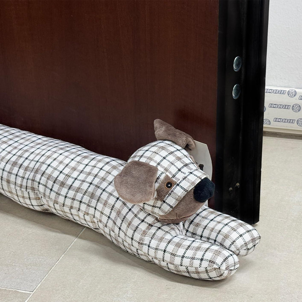 GD LOVES YOUR HOME Salsicciotto Fermaporta Cane 90 cm – Fermaporta Pesante/Appesantito, Paraspifferi sottoporta, Blocca Spifferi e Rumore – Tessuto effetto lino – Per Porte e Finestre – 4 Motivi: scozzese & spina di pesce