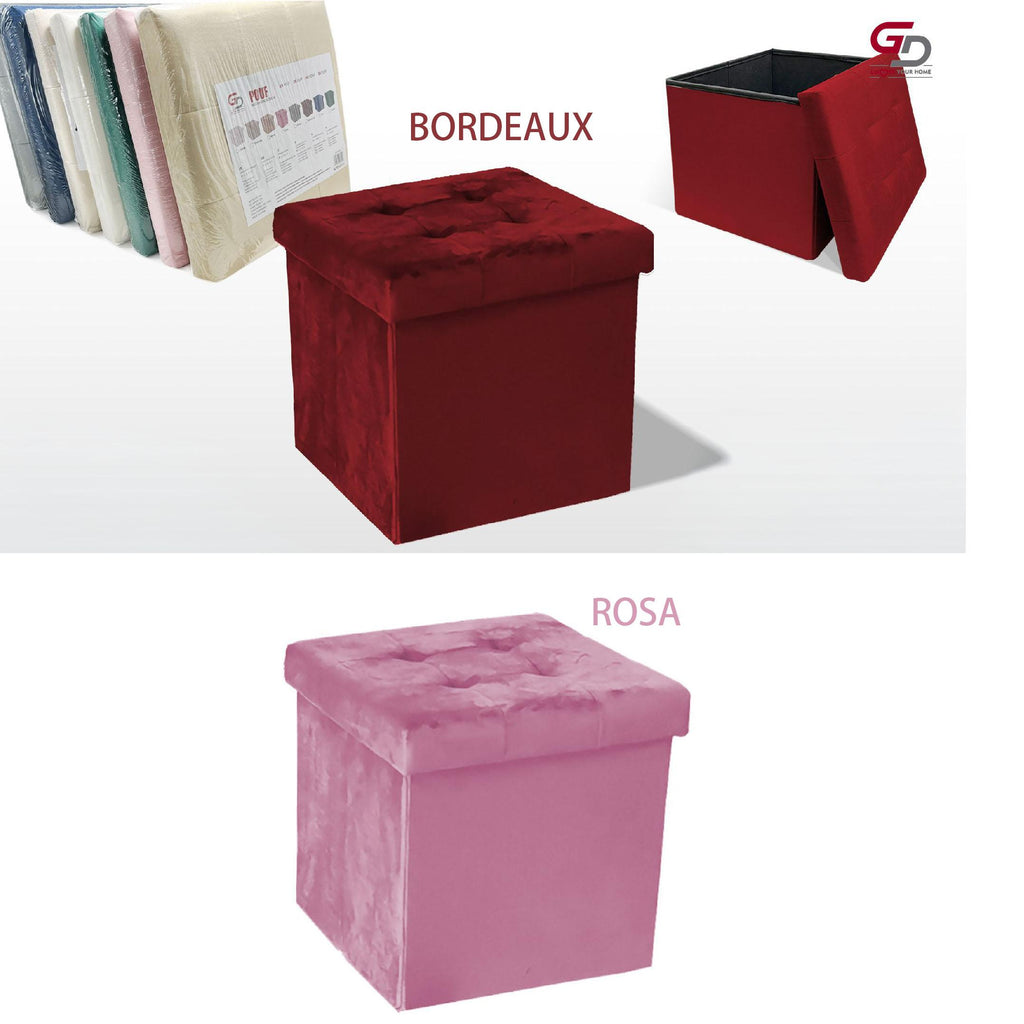 GD LOVES YOUR HOME Pouf Contenitore Pieghevole 76×38×38 cm / 38×38×38 cm, Seduta Imbottita, Sgabello Portaoggetti Salvaspazio Velluto – Panca Organizer per Camera, Soggiorno, Ingresso