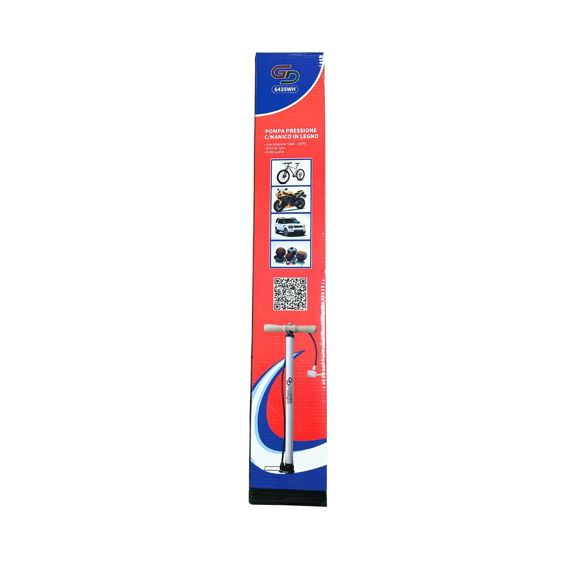 Pompa da Pavimento a Pressione Manuale 59 cm con Manico in Legno – per Bici, Palloni e Gonfiabili