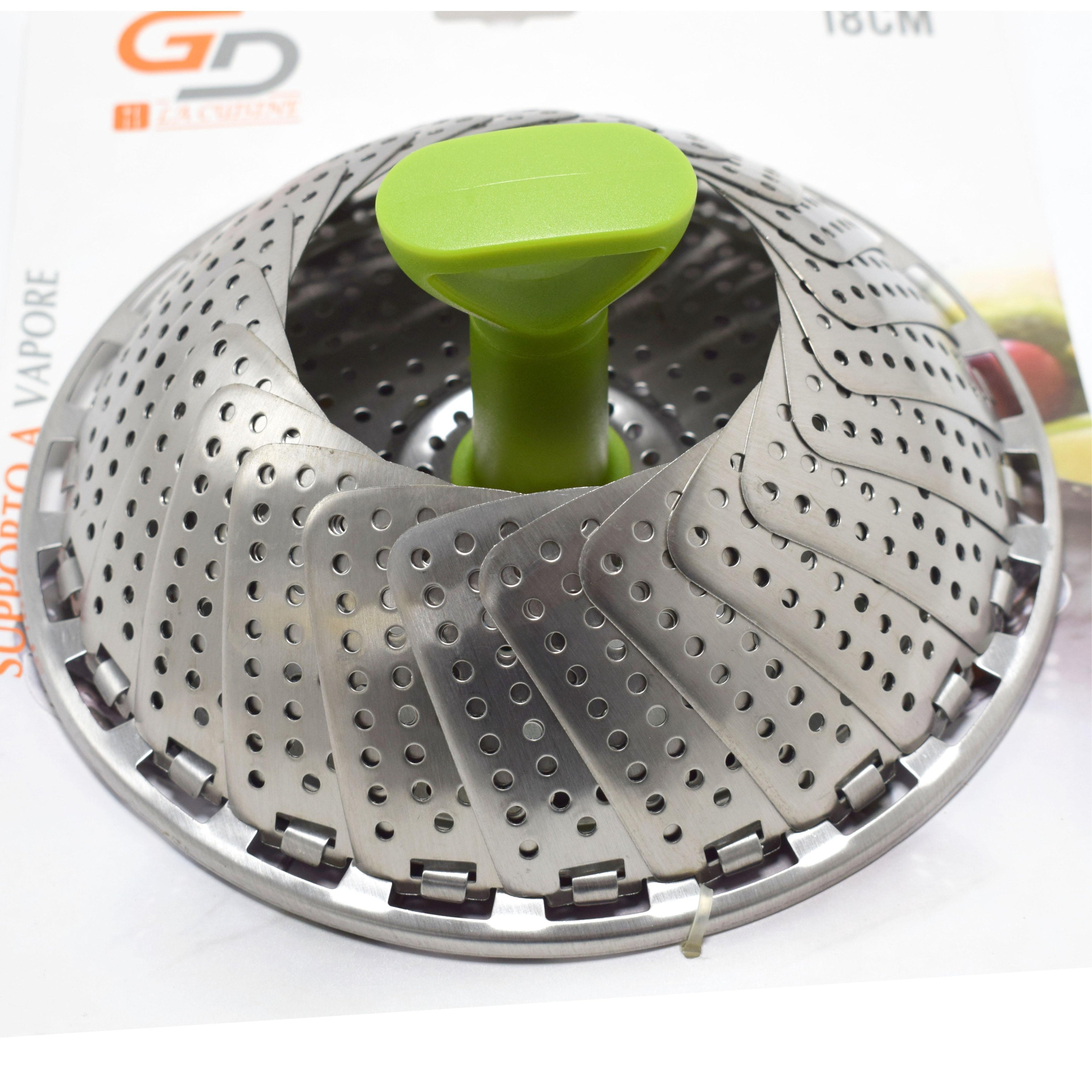 GD LA CUISINE Supporto a Vapore in Acciaio con Manico – Cestello per Cottura a Vapore per Gyoza, Bao, Verdure, Pesce e Ravioli – 14 cm / 18 cm