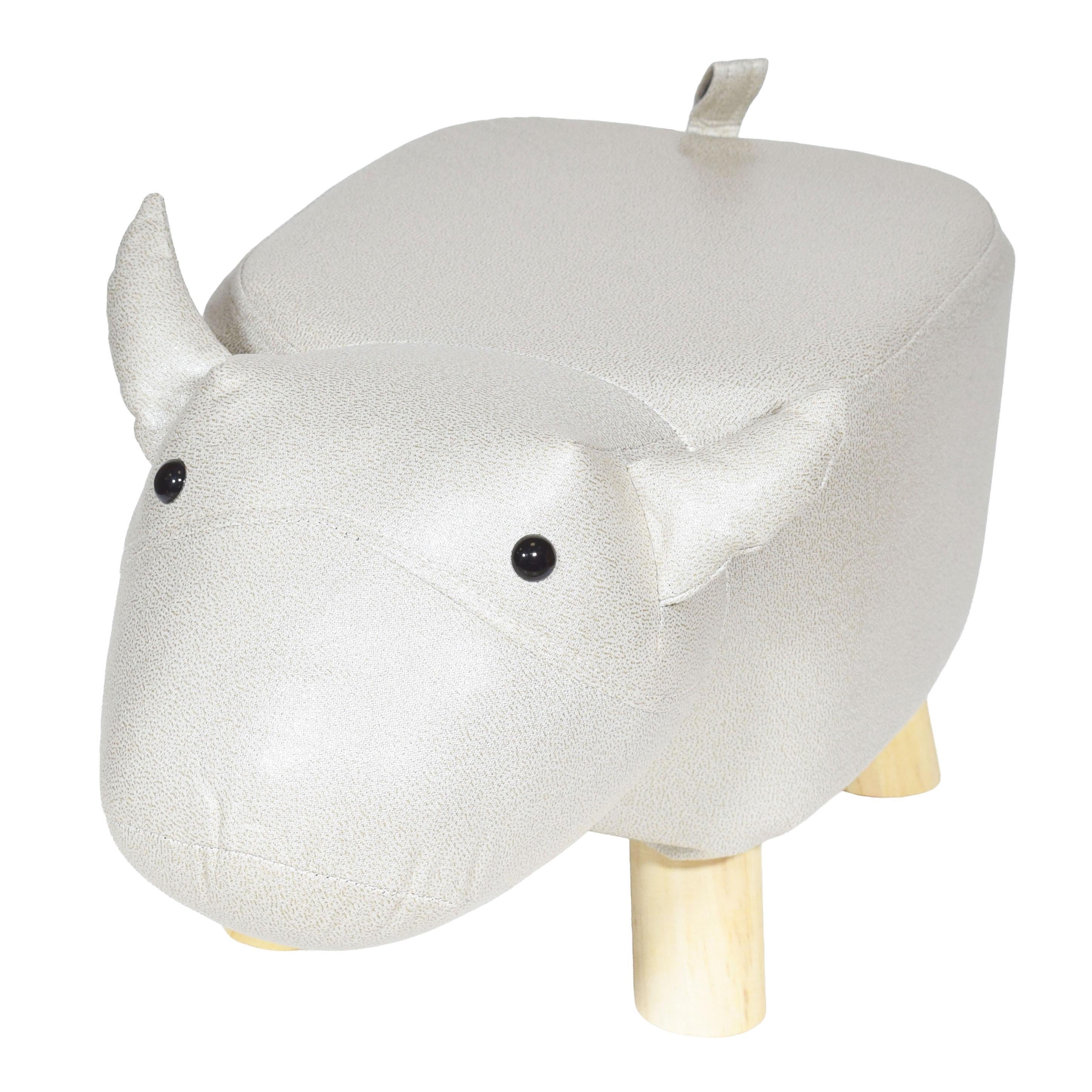 GD LOVES YOUR HOME Pouf Ippopotamo H25 cm con gambe in legno | Sgabello animaletto imbottito, ideale come poggiapiedi e decoro per cameretta o salotto – 42 × 24 × H25 cm – 4 colori: Caffè, Grigio Chiaro, Bianco panna, Blu petrolio