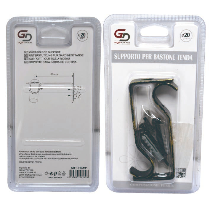 GD LOVES YOUR HOME Supporto per Bastone Tenda in Metallo – Set 2 Pezzi – Staffe da Parete per Asta Ø fino a 20 mm – Fissaggio a Vite – per Cucina e Casa