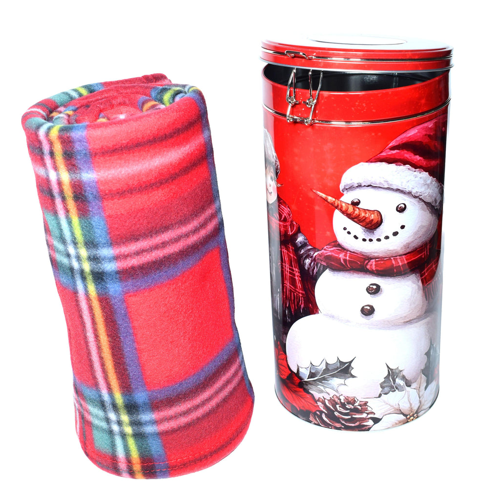 GD LOVES XMAS Set Regalo Natalizio con Plaid in Pile Morbido e Caldo e Latta Decorata – 4 Fantasie Esclusive – Idea Regalo Calda e Riutilizzabile per Natale e Pronta per le Feste