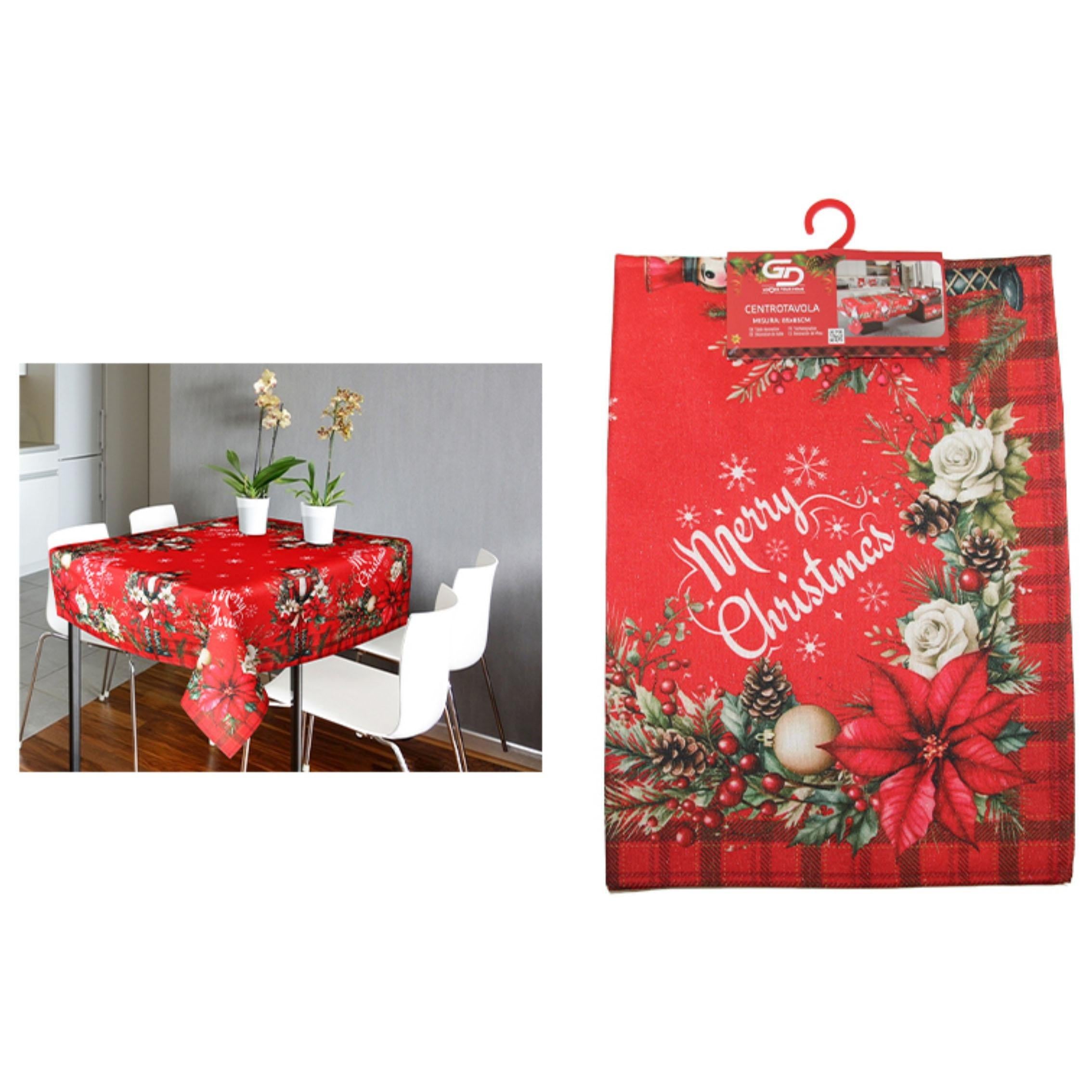 GD LOVES XMAS Tovaglia Natalizia 85x85 cm Decorazione Tavola Festiva in Stile Elegante con Dettagli Oro e Argento