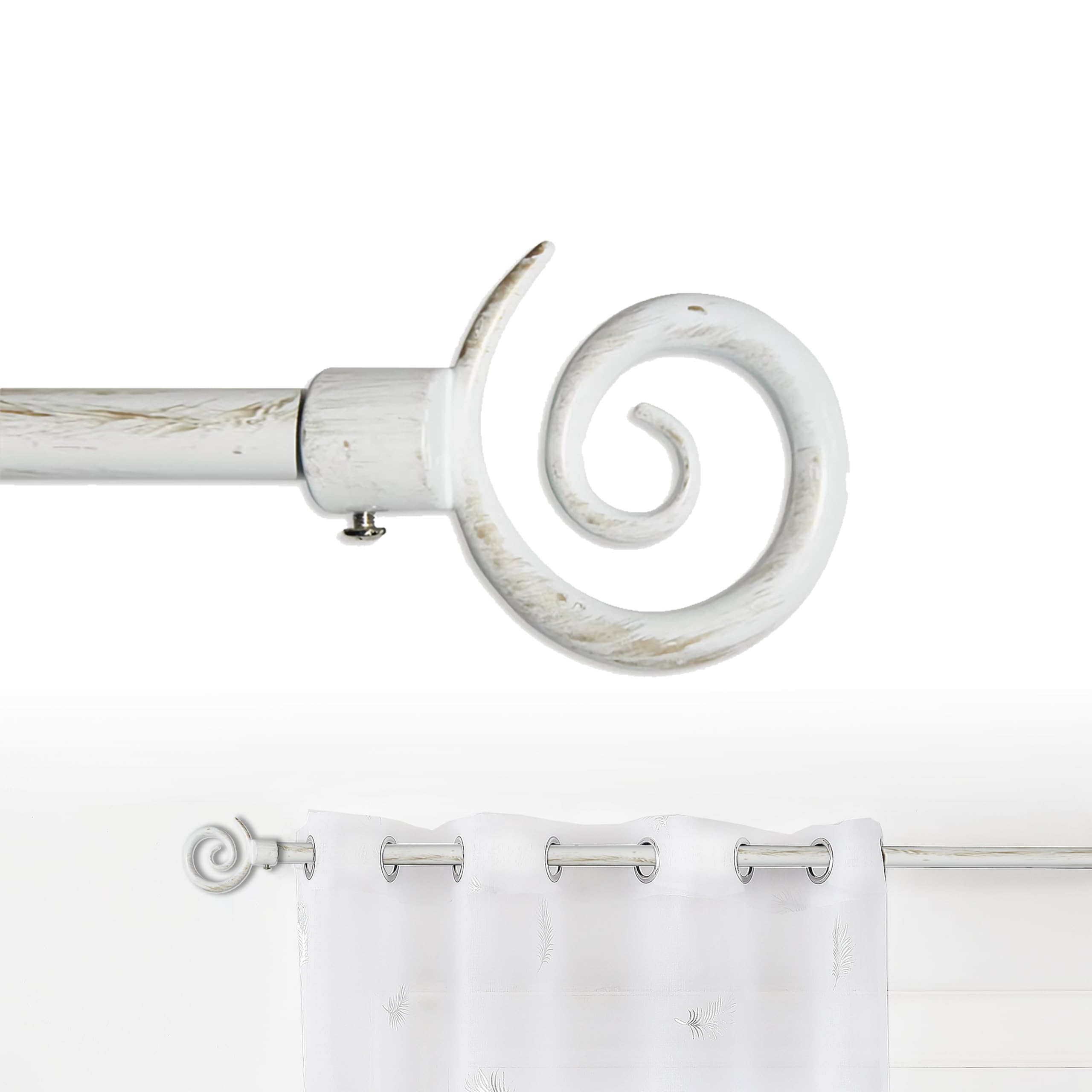 GD LOVES YOUR HOME Bastone per Tenda Estensibile in Metallo Effetto Anticato con Dettagli Oro e Terminale a Spirale – Regolabile 70–120 / 120–210 / 160–310 cm