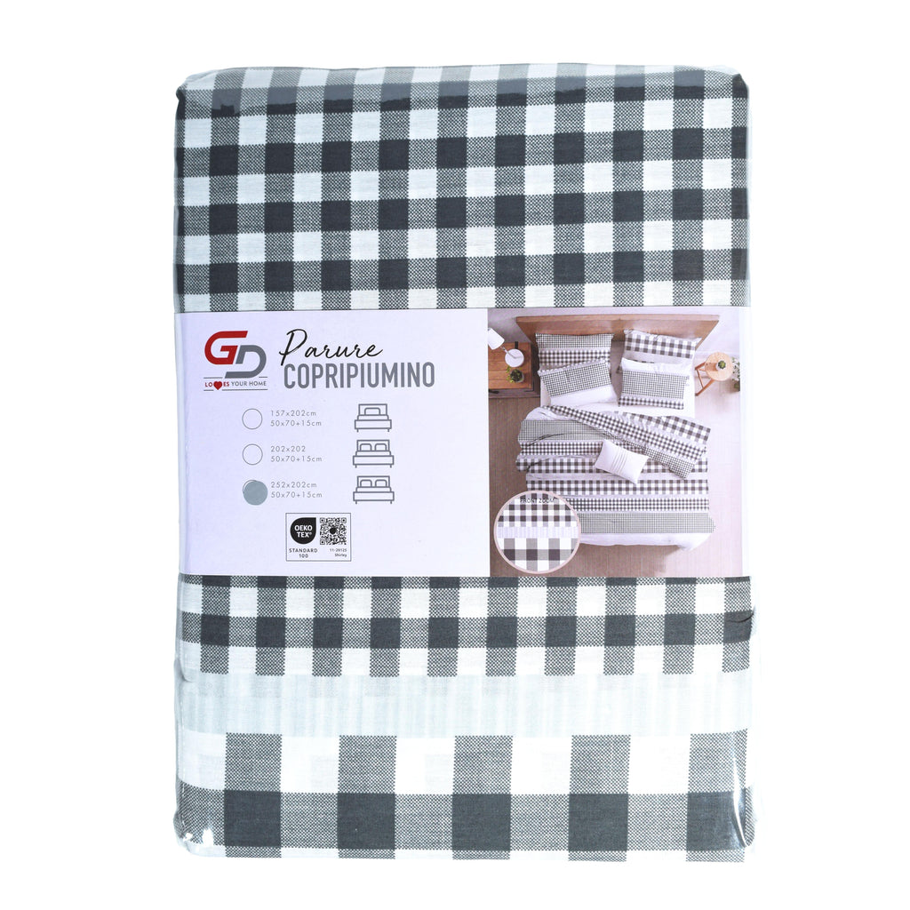 GD LOVES YOUR HOME Linea Parure Copripiumino – Fantasie Geometriche Nordic Chic – 4 Varianti (Righe, Quadri, Scacchi, Frecce) – Set 2 o 3 Pezzi con Federe – 3 Misure (Singolo, Piazza e Mezza, Matrimoniale)