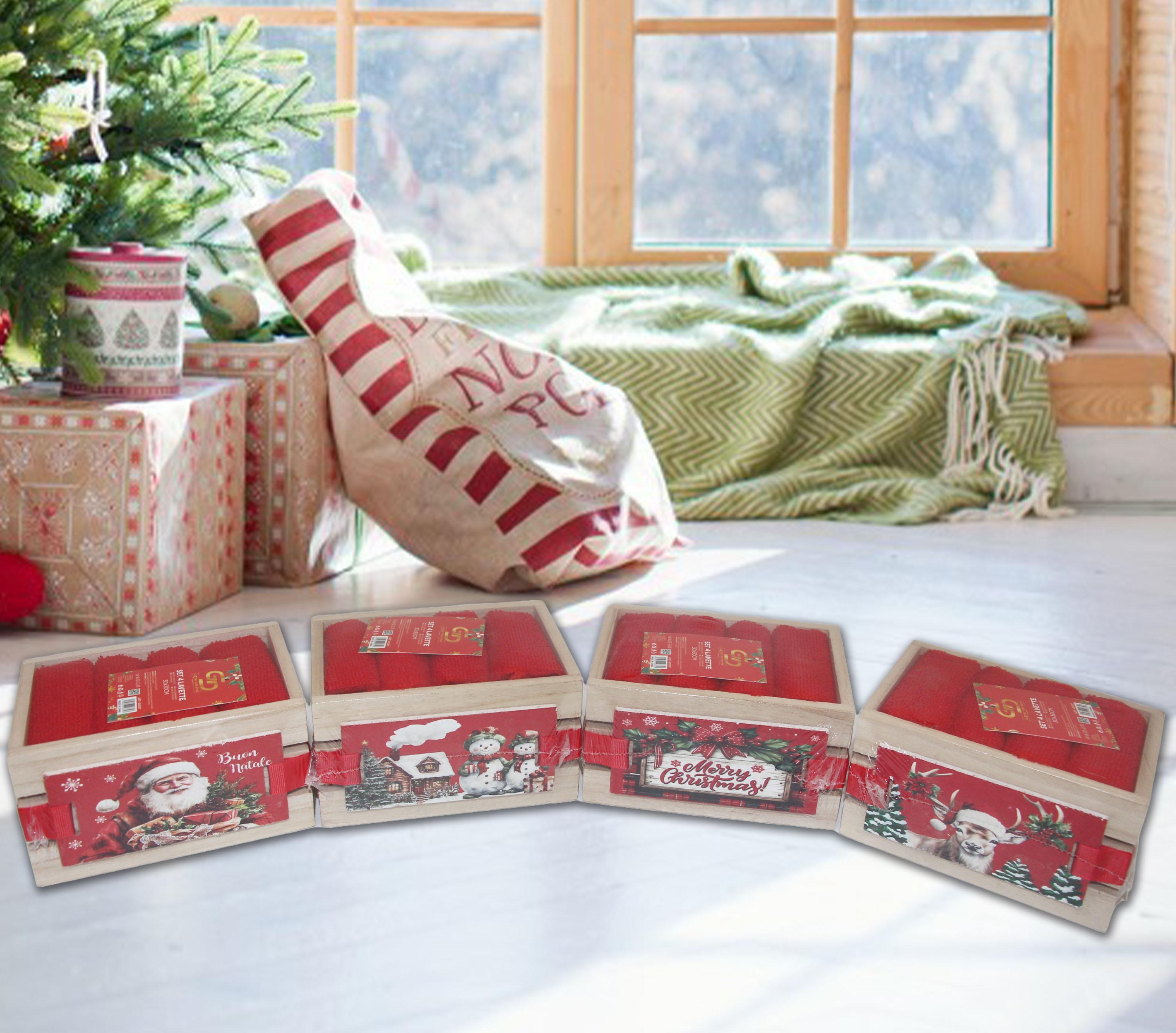 GD LOVES XMAS Scatola Regalo Natalizia in Legno con 4 Tovagliette Rossa 30x30 cm Design Elegante e Festivo 14.5x10.5x8 cm