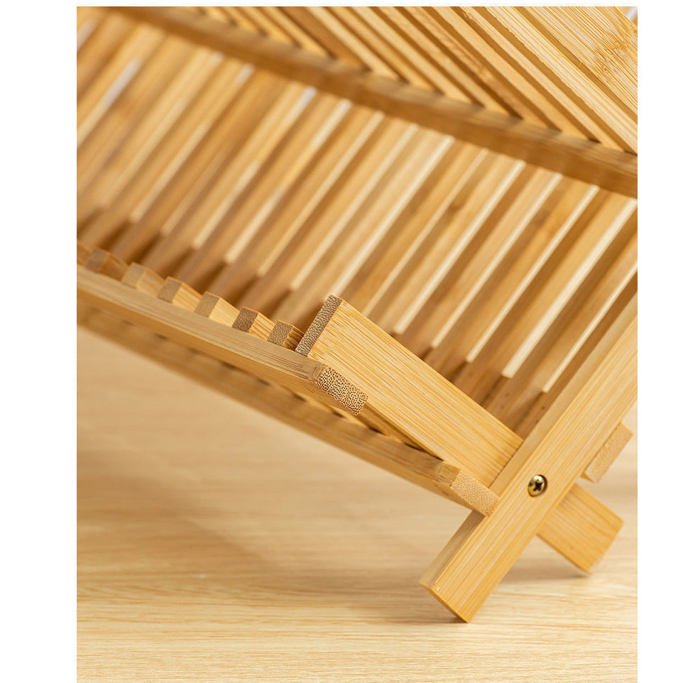 Scolapiatti in Bambù Pieghevole a 2 Ripiani, Portapiatti da Cucina Salvaspazio, 34cm Altezza, Naturale