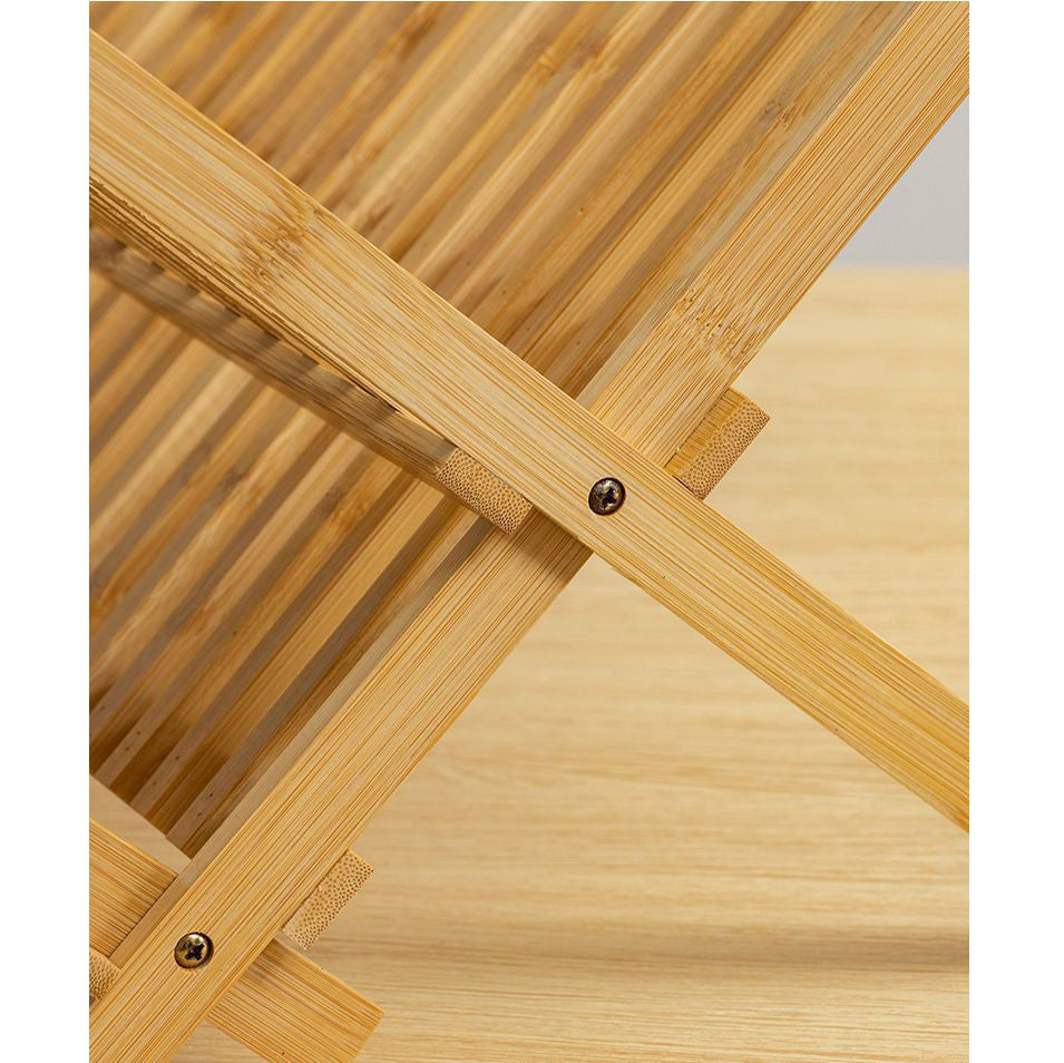 Scolapiatti in Bambù Pieghevole a 2 Ripiani, Portapiatti da Cucina Salvaspazio, 34cm Altezza, Naturale
