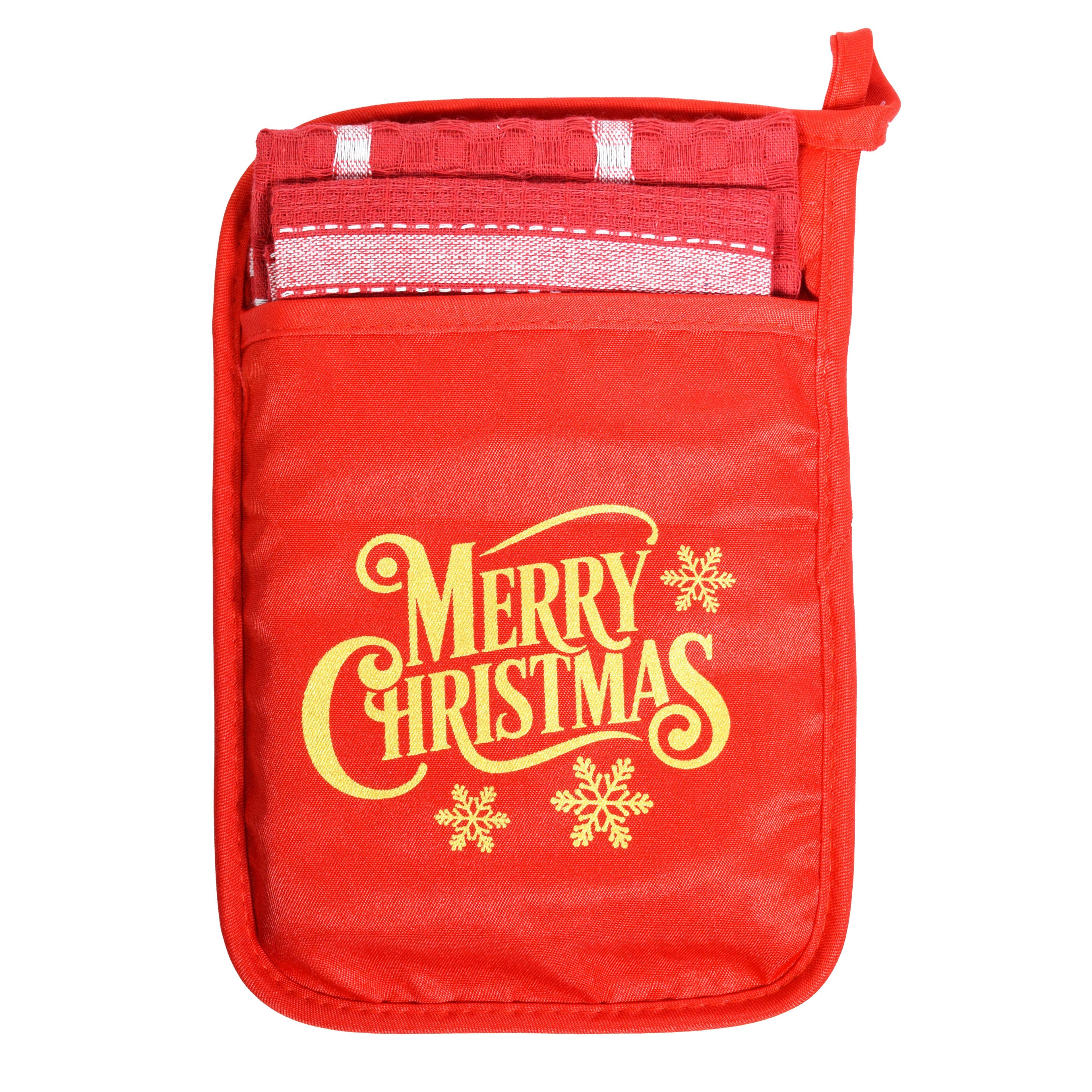 GD LOVES XMAS Set da Cucina Natalizio Presine + 2 Strofinaccio Scozzese 85% Cotone 45×65 cm 4 Fantasie con Gancio