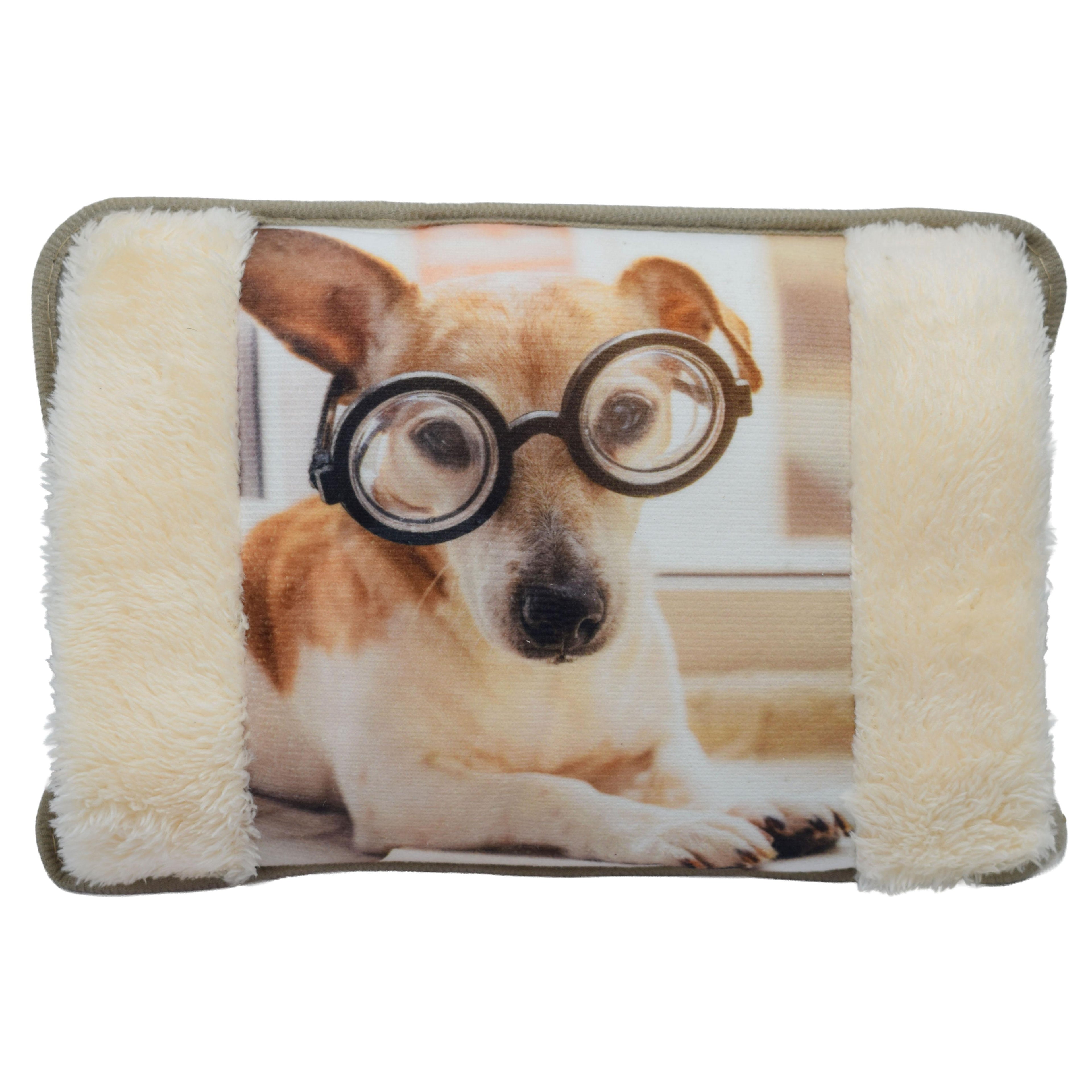 Cane Intellettuale Borsa Acqua Calda Elettrica Morbida con Stampa Cane con Occhiali che Legge – Ricaricabile, Portatile, per Mani e Piedi, Ideale per Relax e Regalo