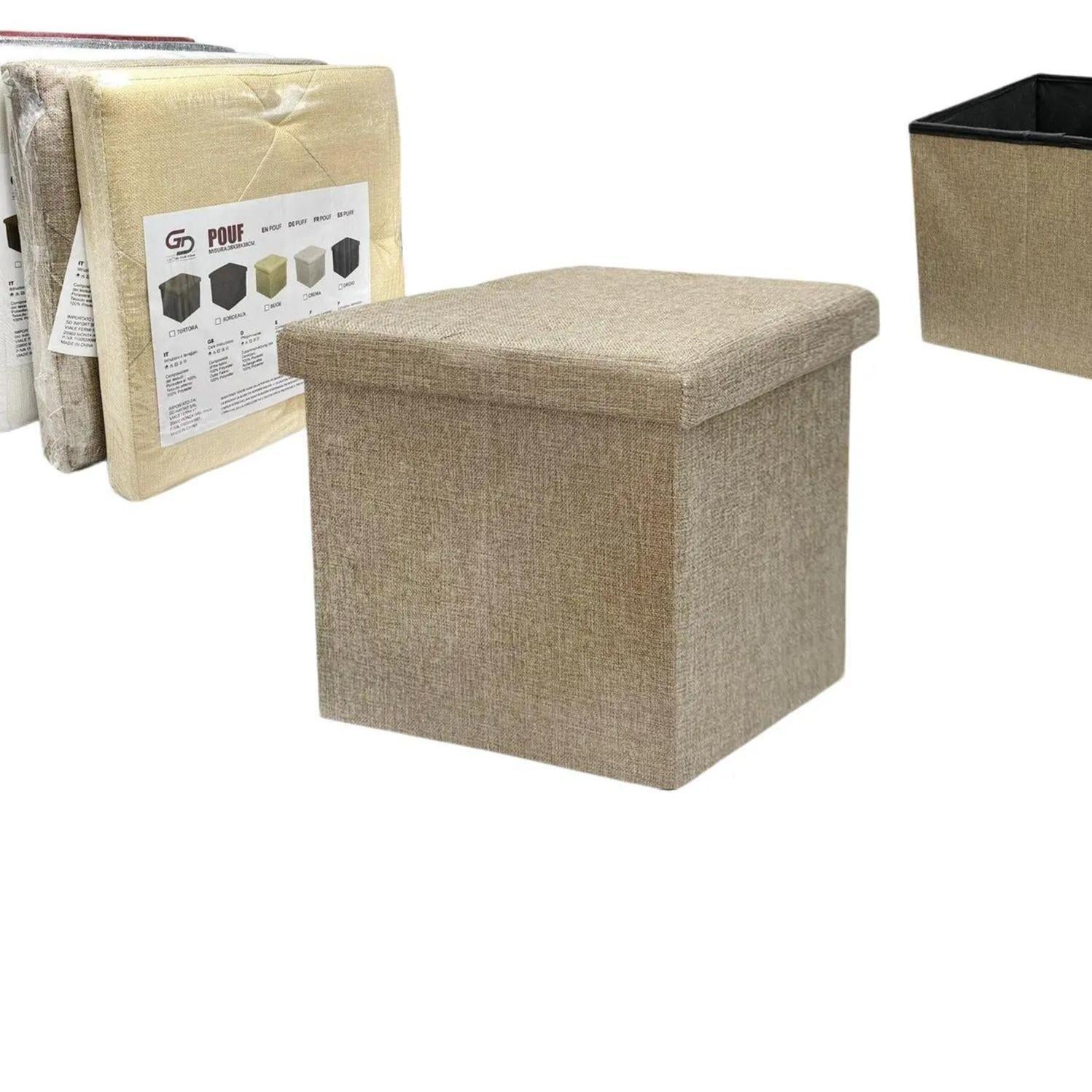 GD LOVES YOUR HOME Pouf e panca contenitore in tessuto linoso – multifunzione, pieghevole, salvaspazio e super resistente