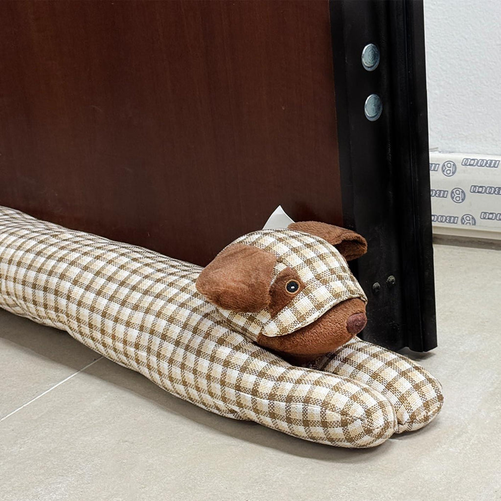 GD LOVES YOUR HOME Salsicciotto Fermaporta Cane 90 cm – Fermaporta Pesante/Appesantito, Paraspifferi sottoporta, Blocca Spifferi e Rumore – Tessuto effetto lino – Per Porte e Finestre – 4 Motivi: scozzese & spina di pesce
