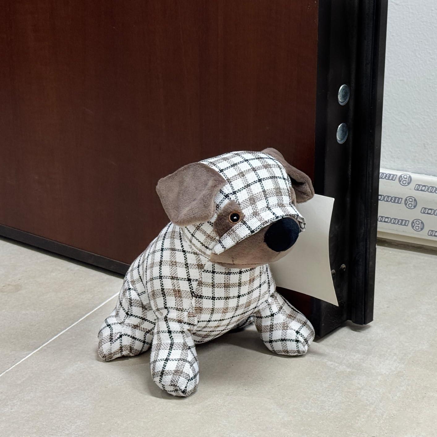 GD LOVES YOUR HOME Fermaporta Cane Appesantito 23 cm – fermaporta pesante blocca-porta/paraspifferi con base morbida anti-graffio – tessuto effetto lino – 4 motivi classici (scozzese & spina di pesce) – per porte e finestre