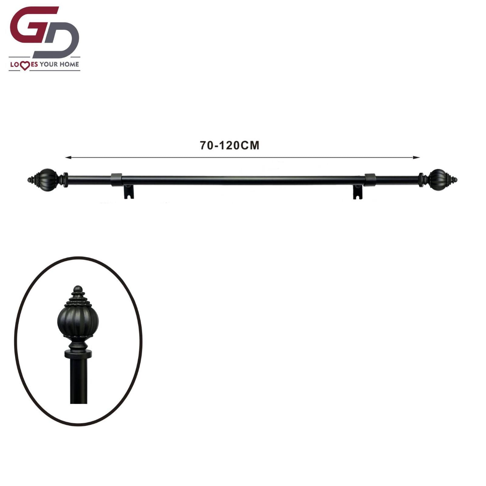 Bastone per tende / asta per tende estendibile in resina e ferro. Da 70-120 cm o 120-210 cm colore oro, argento, bianco o nero