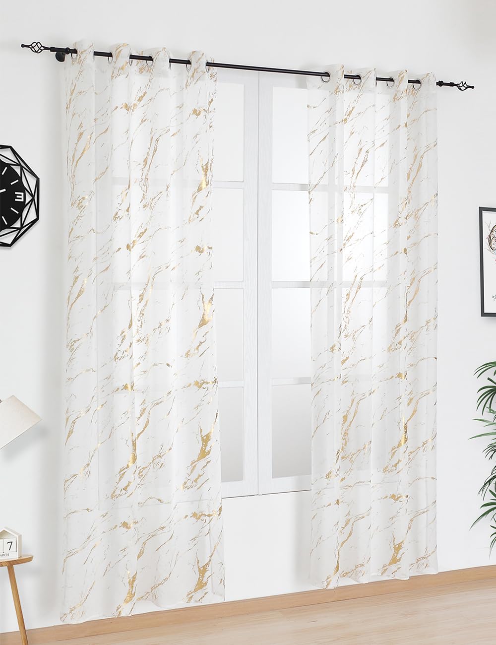GD LOVES YOUR HOME Tenda Semioscurante Marmo Dorato 140×280 cm | 1 Pannello con 8 Occhielli, Effetto Lino Bianco Elegante per Soggiorno, Camera da Letto e Studio
