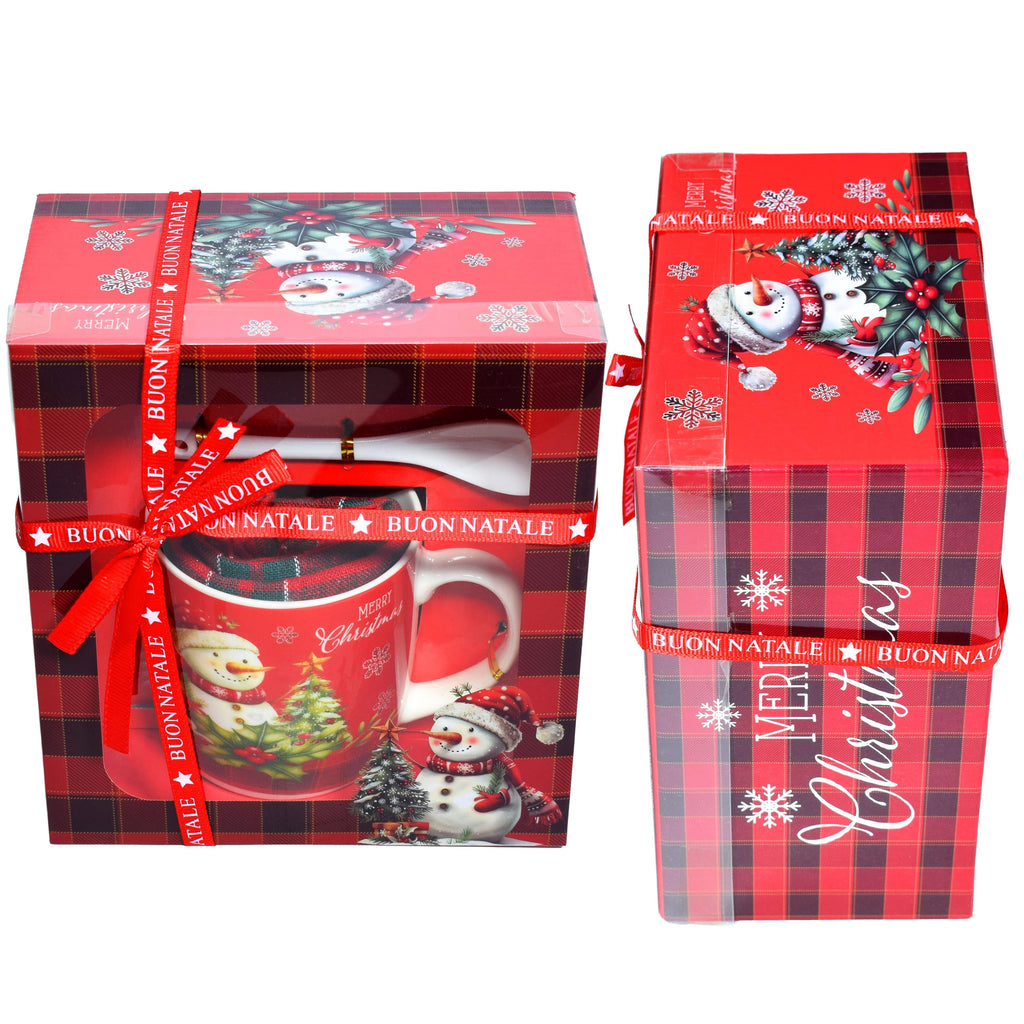 GD LOVES XMAS Set Regalo Natalizio  con Tazza, Sottobicchiere e Strofinaccio in Cotone | Confezione Regalo in Scatola Decorata – Idea Regalo di Natale per Casa e Cucina