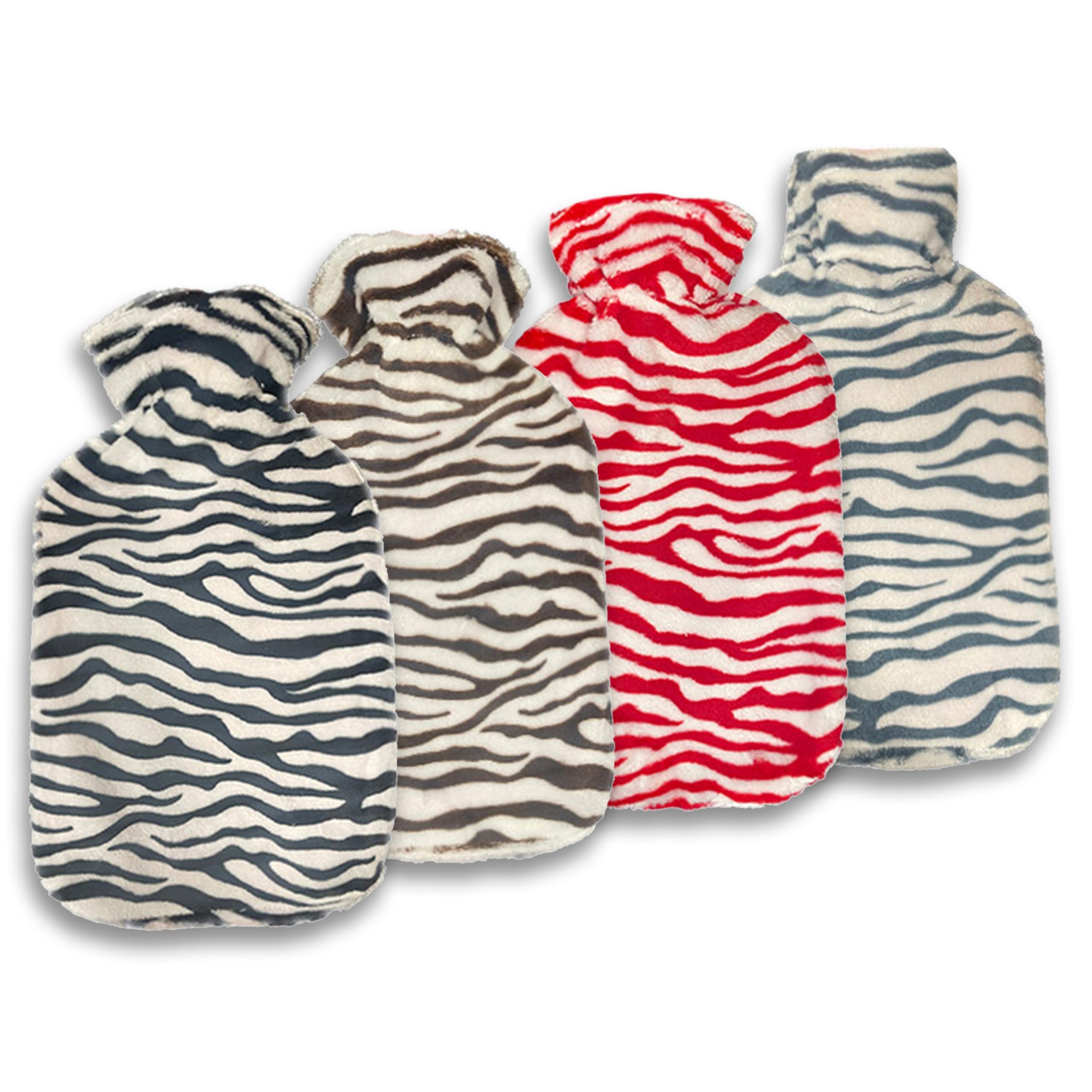 GD LOVES YOUR HOME Borsa dell'Acqua Calda in Peluche, Copertura Morbida Premium, Allevia Dolore, Disponibile in 4 Colori.stampa zebrata