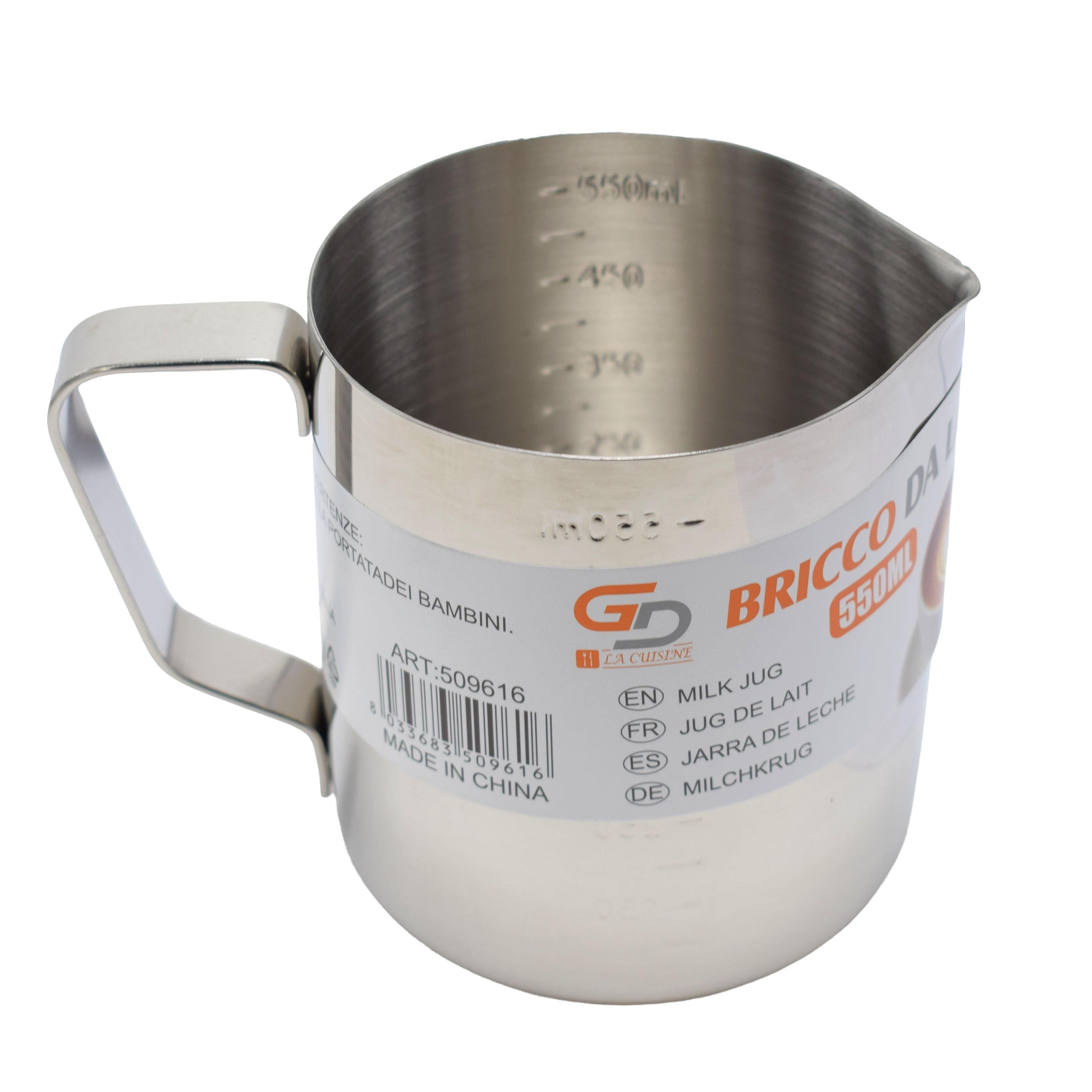 Bricco Latte GD LA CUISINE in Acciaio Inox 350/550/900ml – Perfetto per Montare Latte & Latte Art | Caraffa Barista con Beccuccio di Precisione per Cappuccino ed Espresso