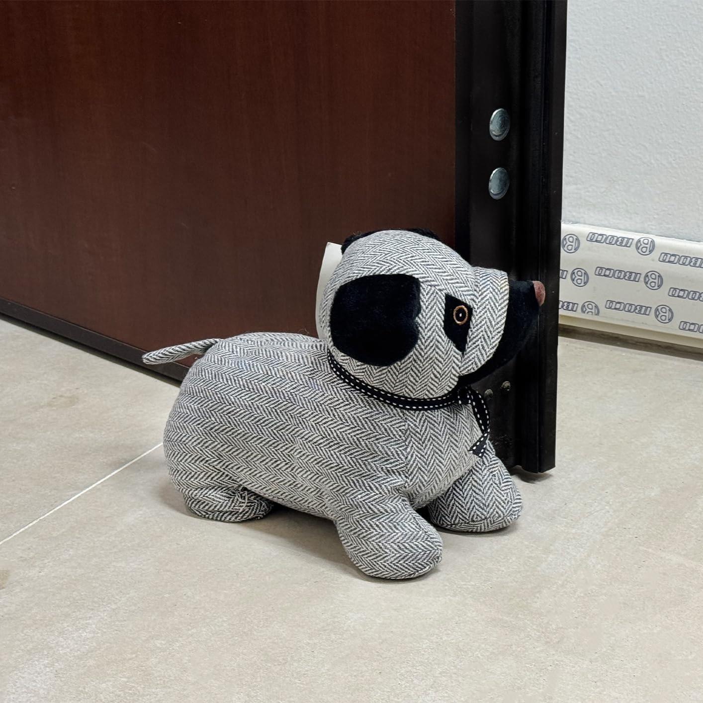 GD LOVES YOUR HOME Fermaporta Cane Appesantito 23 cm – fermaporta pesante blocca-porta/paraspifferi con base morbida anti-graffio – tessuto effetto lino – 4 motivi classici (scozzese & spina di pesce) – per porte e finestre