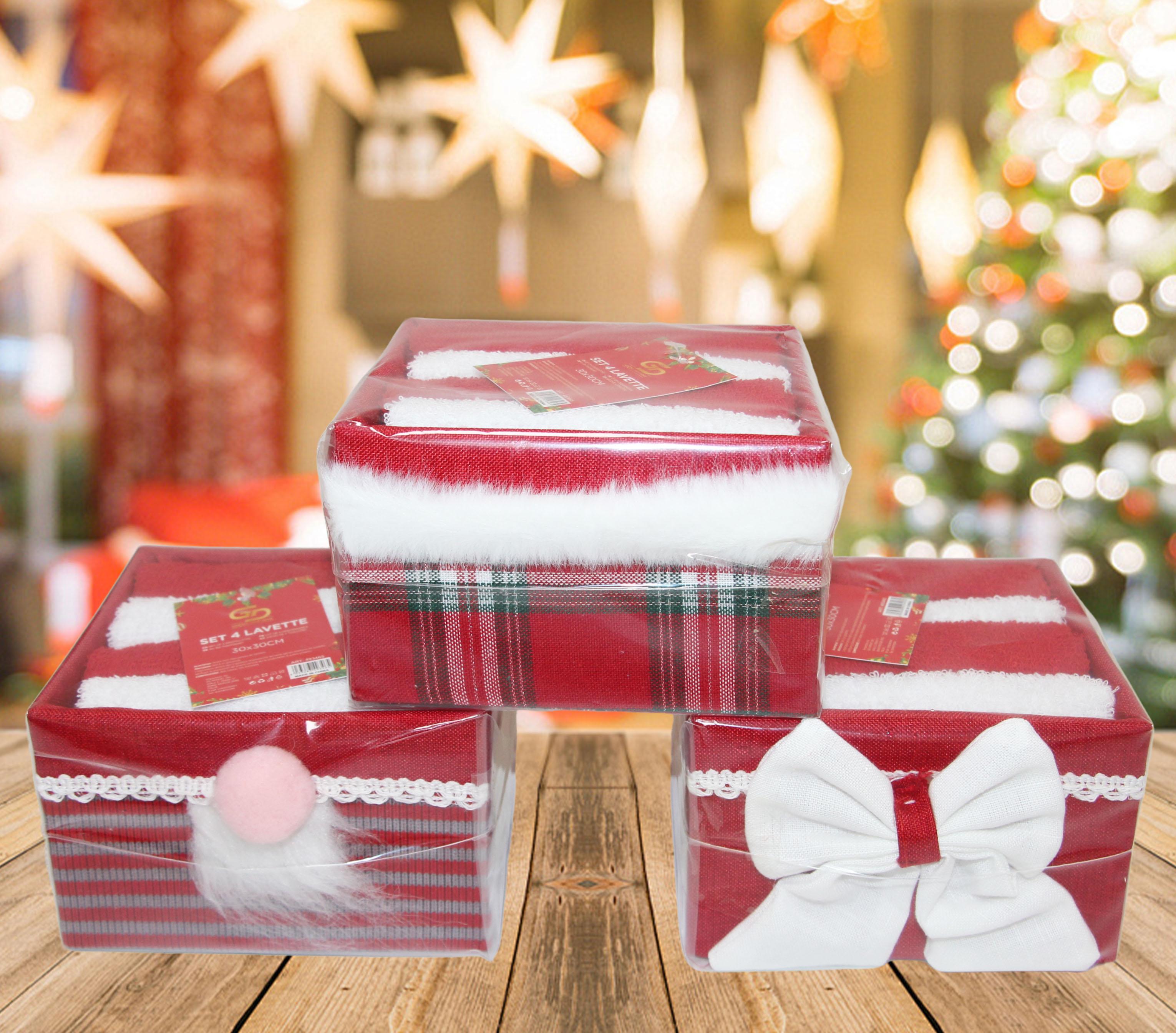 GD LOVES XMAS Scatola Regalo Natalizia con Asciugamano Morbido 30×30 cm in 85% Cotone 15% Poliestere Idea Regalo Natale per Casa Bagno e Decorazione