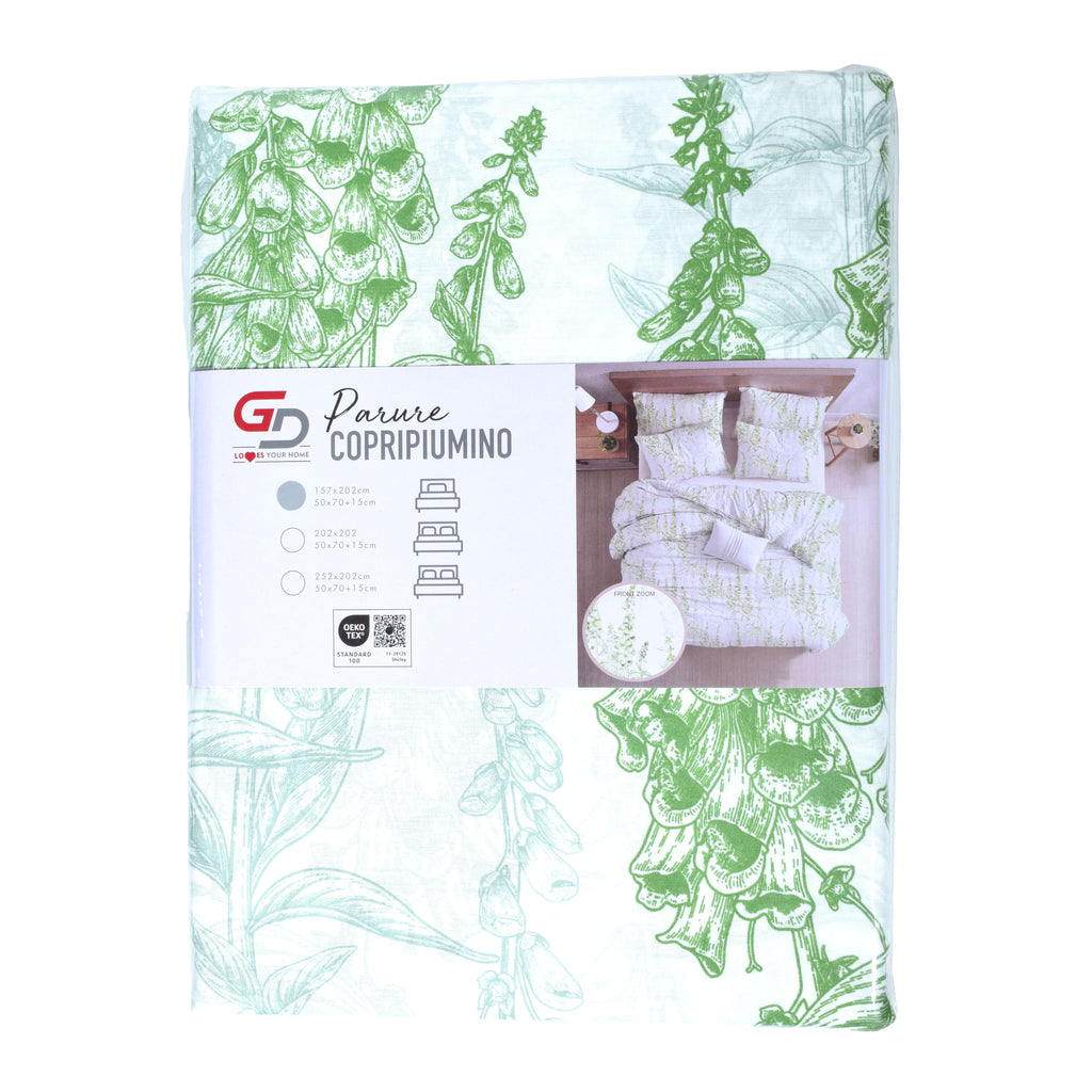 Parure Copripiumino GD LOVES YOUR HOME Fantasie Giardino di Peonie & Verde Botanico – Set 2 o 3 Pezzi con Federe – 3 Misure – Morbido, Traspirante, Anti-pilling e Lavabile in Lavatrice