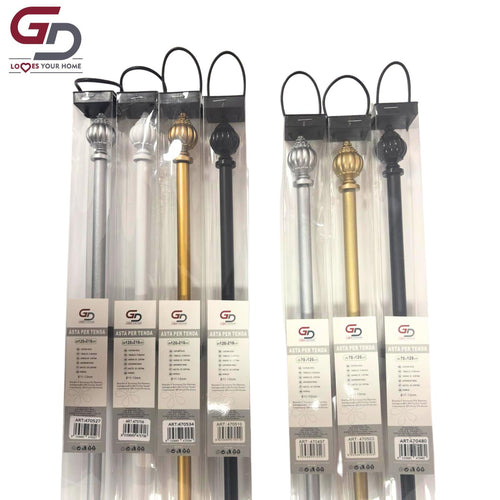 Bastone per tende / asta per tende estendibile in resina e ferro. Da 70-120 cm o 120-210 cm colore oro, argento, bianco o nero