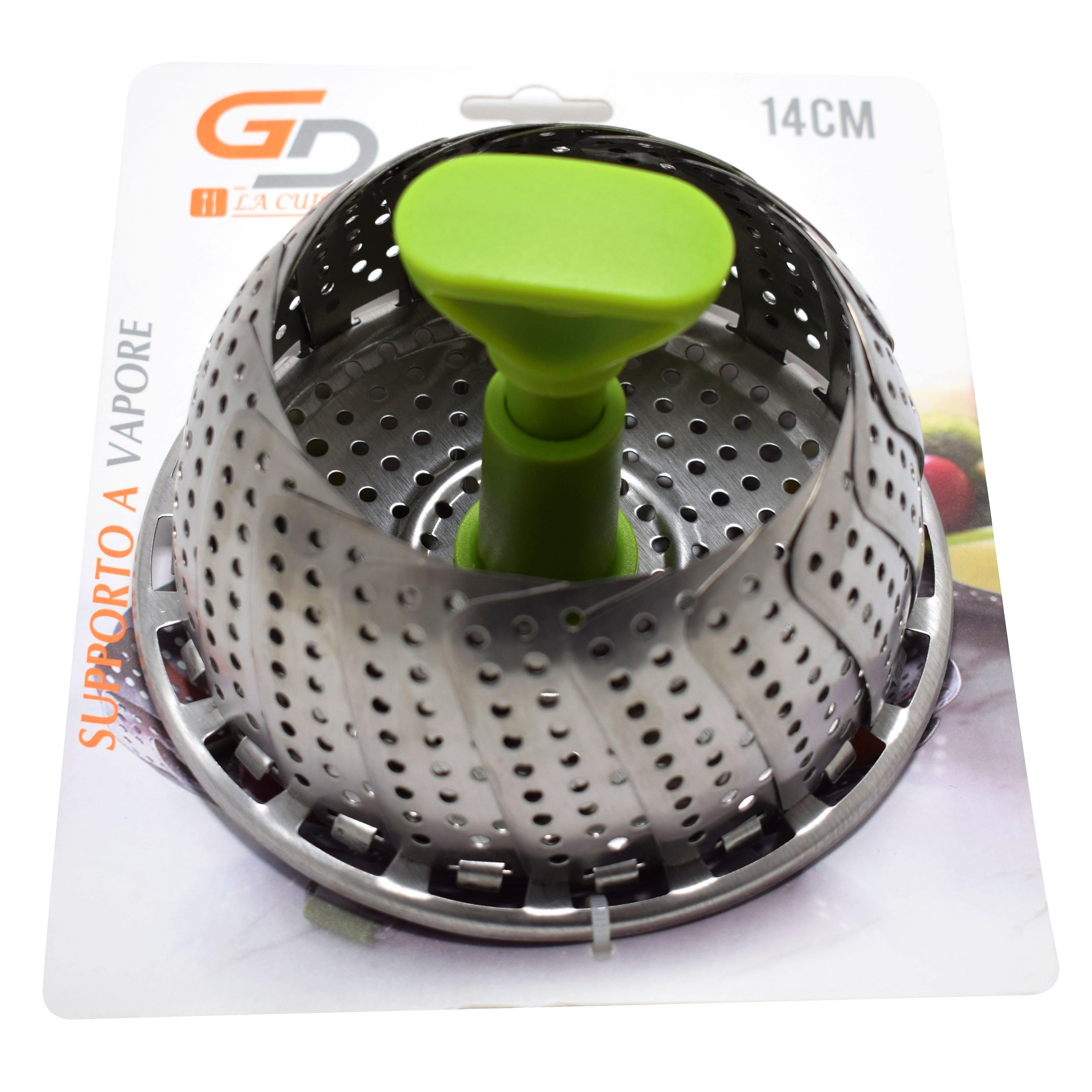 GD LA CUISINE Supporto a Vapore in Acciaio con Manico – Cestello per Cottura a Vapore per Gyoza, Bao, Verdure, Pesce e Ravioli – 14 cm / 18 cm