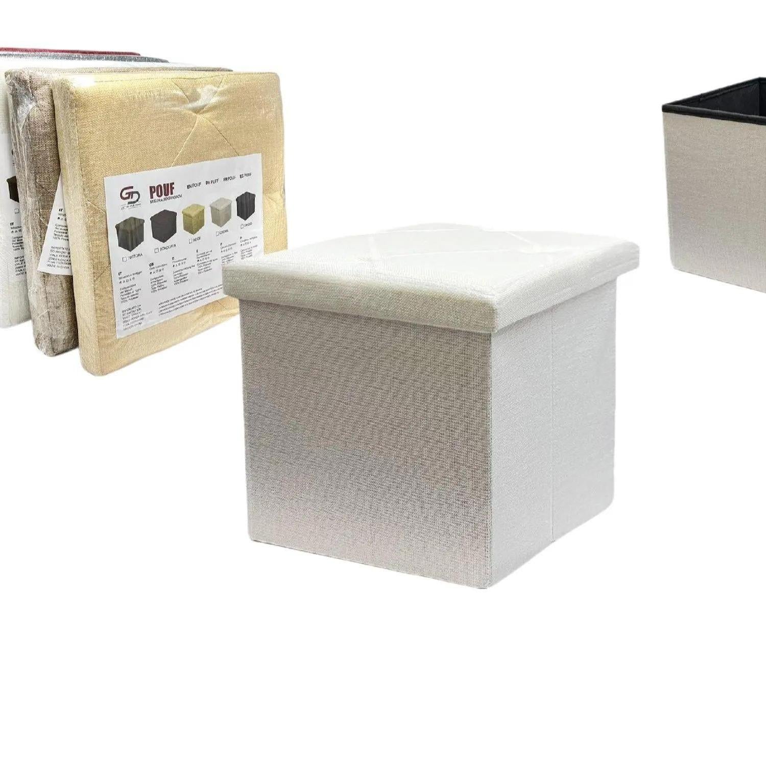 GD LOVES YOUR HOME Pouf e panca contenitore in tessuto linoso – multifunzione, pieghevole, salvaspazio e super resistente