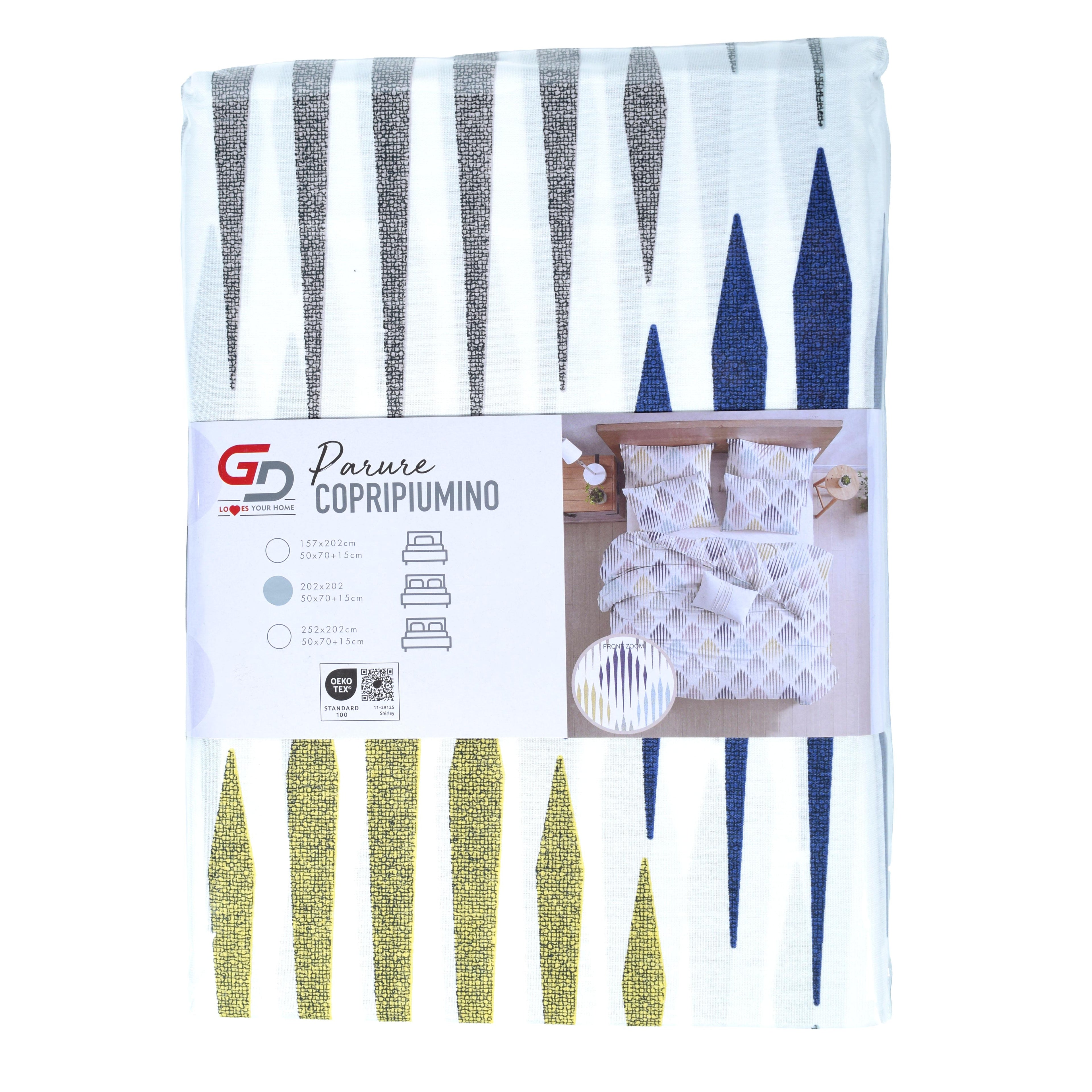 GD LOVES YOUR HOME Linea Parure Copripiumino – Fantasie Geometriche Nordic Chic – 4 Varianti (Righe, Quadri, Scacchi, Frecce) – Set 2 o 3 Pezzi con Federe – 3 Misure (Singolo, Piazza e Mezza, Matrimoniale)