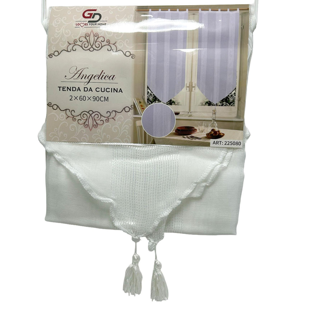 GD LOVES YOUR HOME Tenda da Cucina ANGELICA e Chiara in Voile Set 2 Pezzi con Mantovana e Laccio Regolabile, Luminosa ed Elegante