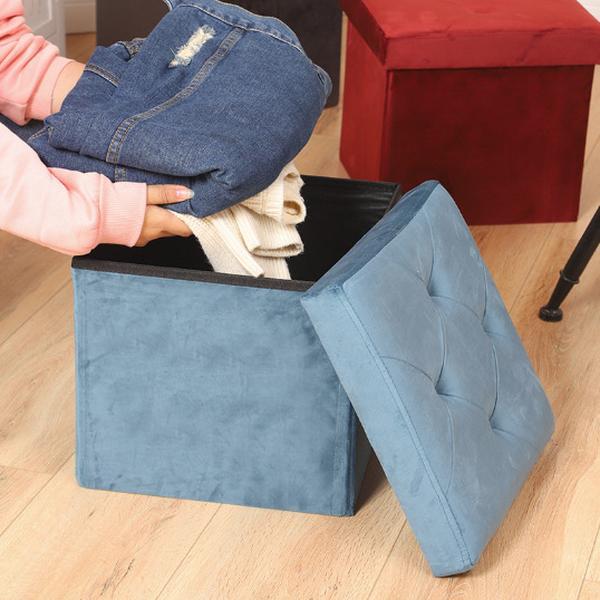 GD LOVES YOUR HOME Pouf Contenitore Pieghevole 76×38×38 cm / 38×38×38 cm, Seduta Imbottita, Sgabello Portaoggetti Salvaspazio Velluto – Panca Organizer per Camera, Soggiorno, Ingresso