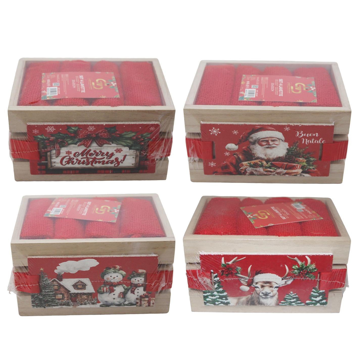 GD LOVES XMAS Scatola Regalo Natalizia in Legno con 4 Tovagliette Rossa 30x30 cm Design Elegante e Festivo 14.5x10.5x8 cm