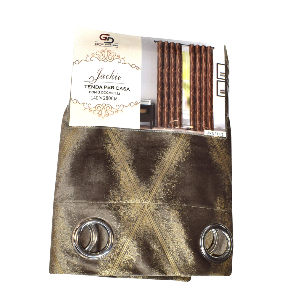 GD LOVES YOUR HOME – Tenda filtrante oscurante JANET in Velluto Pesante con Stampa Oro in Rilievo, Lusso Opaco, con Occhielli in Acciaio Inox, 140x280 cm – 1 Pezzo