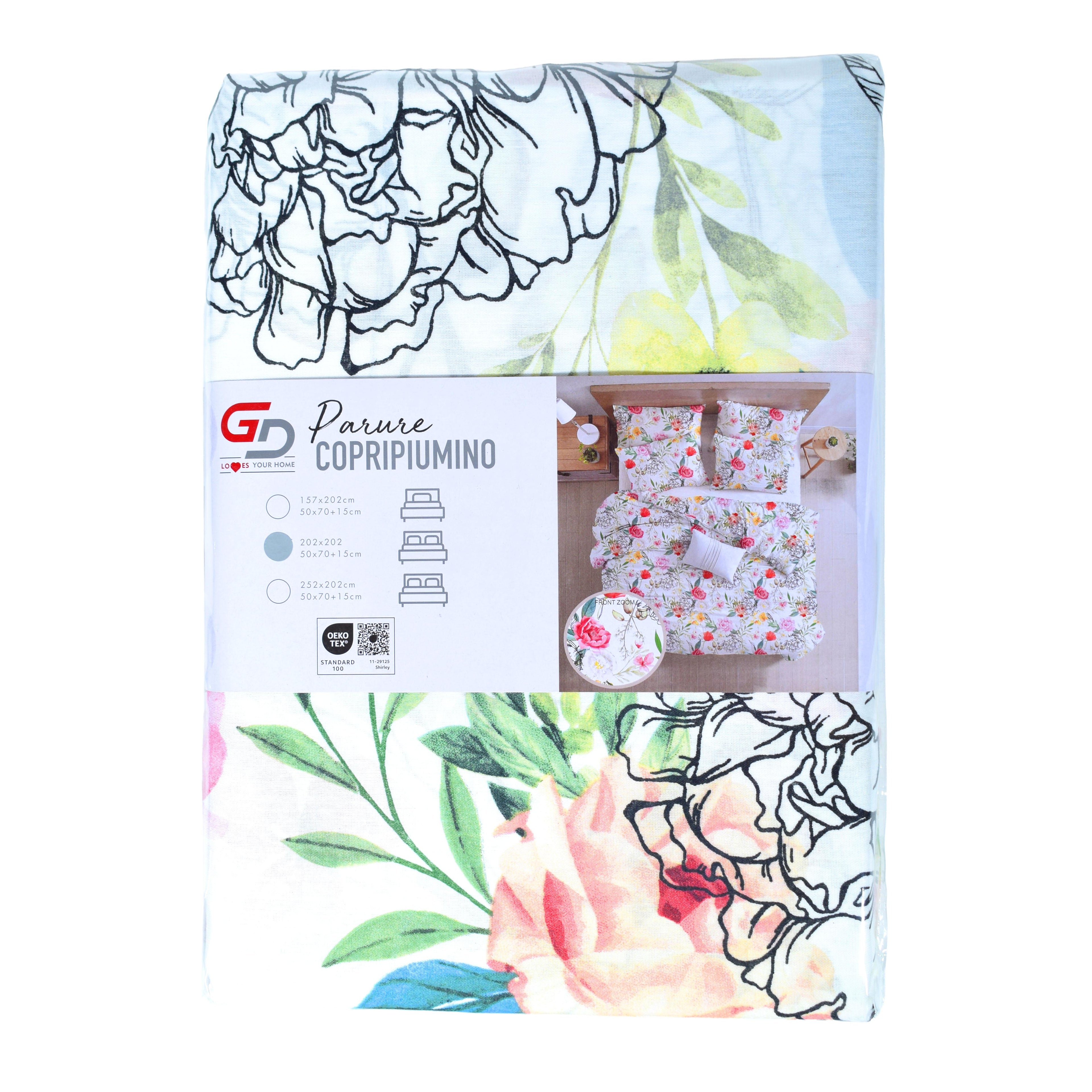Parure Copripiumino GD LOVES YOUR HOME Fantasie Giardino di Peonie & Verde Botanico – Set 2 o 3 Pezzi con Federe – 3 Misure – Morbido, Traspirante, Anti-pilling e Lavabile in Lavatrice