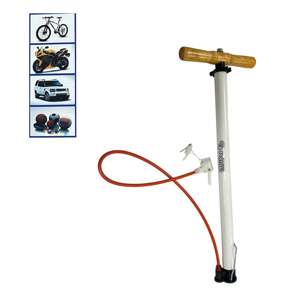 Pompa da Pavimento a Pressione Manuale 59 cm con Manico in Legno – per Bici, Palloni e Gonfiabili