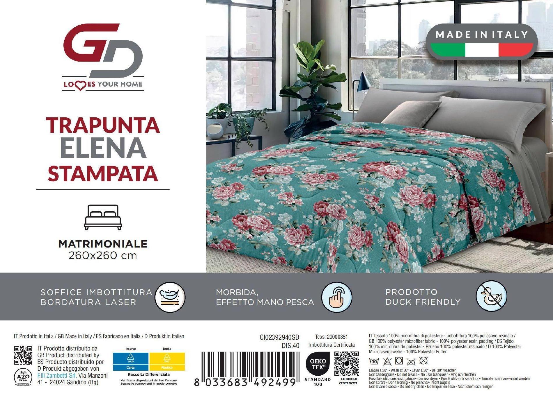 GD LOVES YOUR HOME Trapunta Leggera Matrimoniale Invernale 260×260 cm – MADE IN ITALY, Microfibra Mano Pesca, Anallergica e Duck Friendly – Coperta Imbottita con Bordatura Laser, Fantasie Stampate