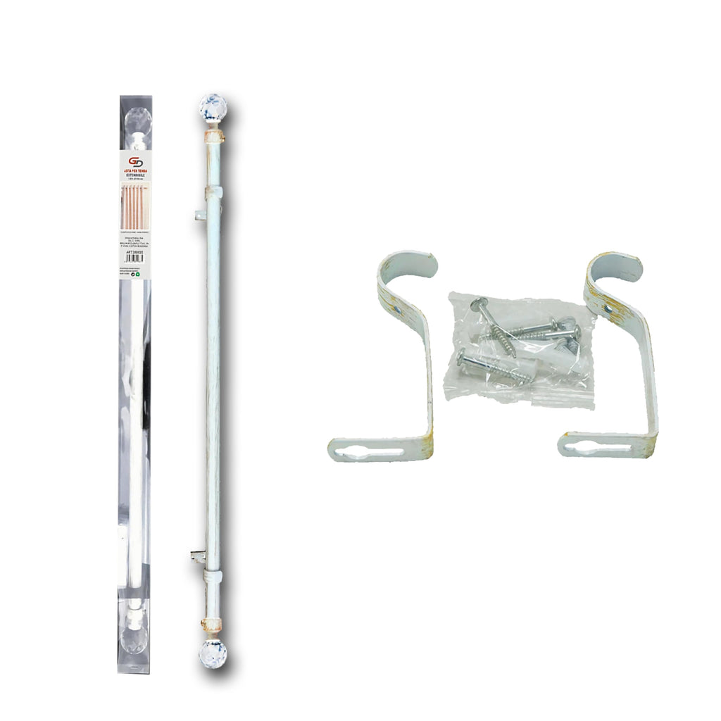 GD LOVES YOUR HOME Bastone per tende estensibile, 70-120 cm, 120-210 cm o 160x310 cm, con sfera di cristallo, stile Shabby Chic
