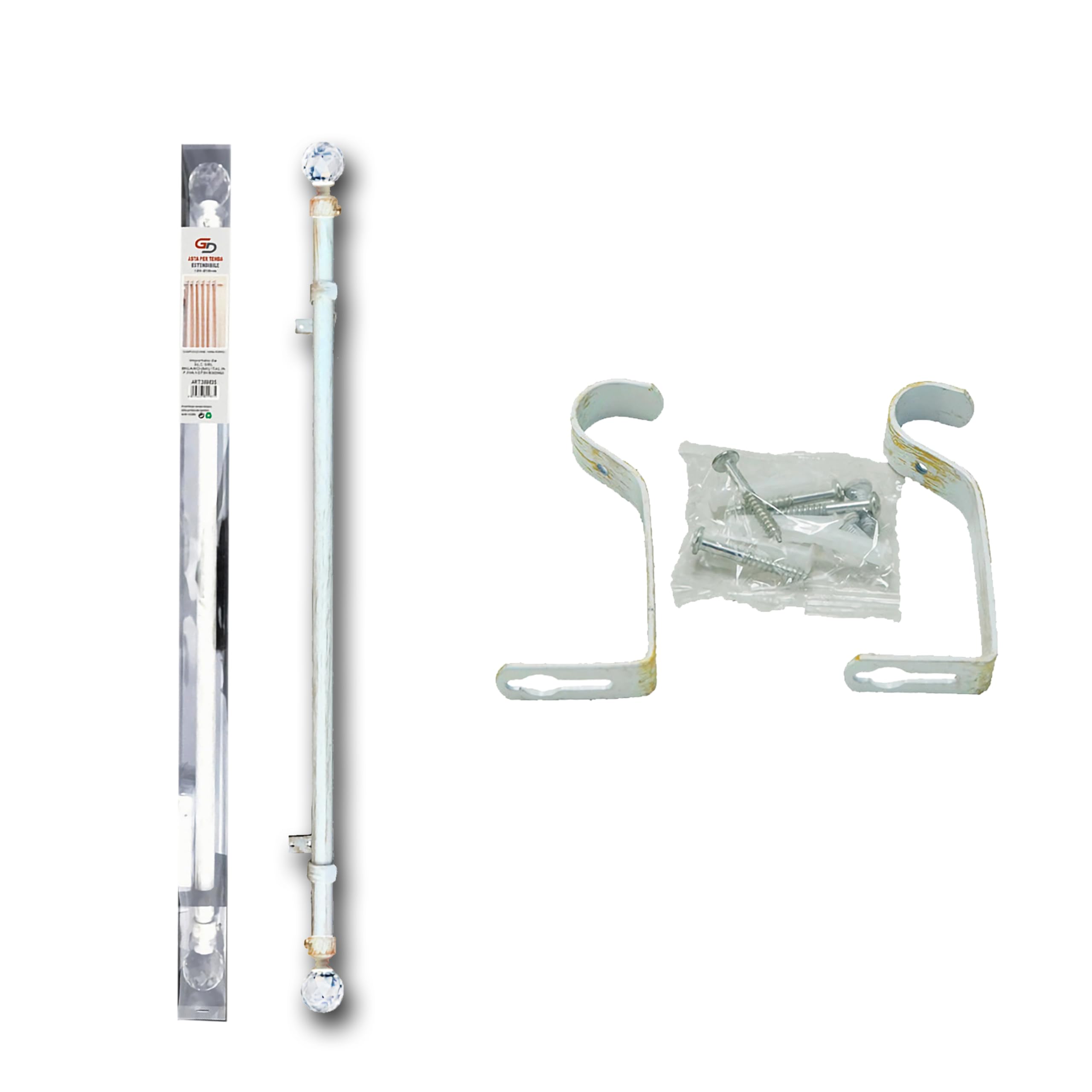 GD LOVES YOUR HOME Bastone per tende estensibile, 70-120 cm, 120-210 cm o 160x310 cm, con sfera di cristallo, stile Shabby Chic