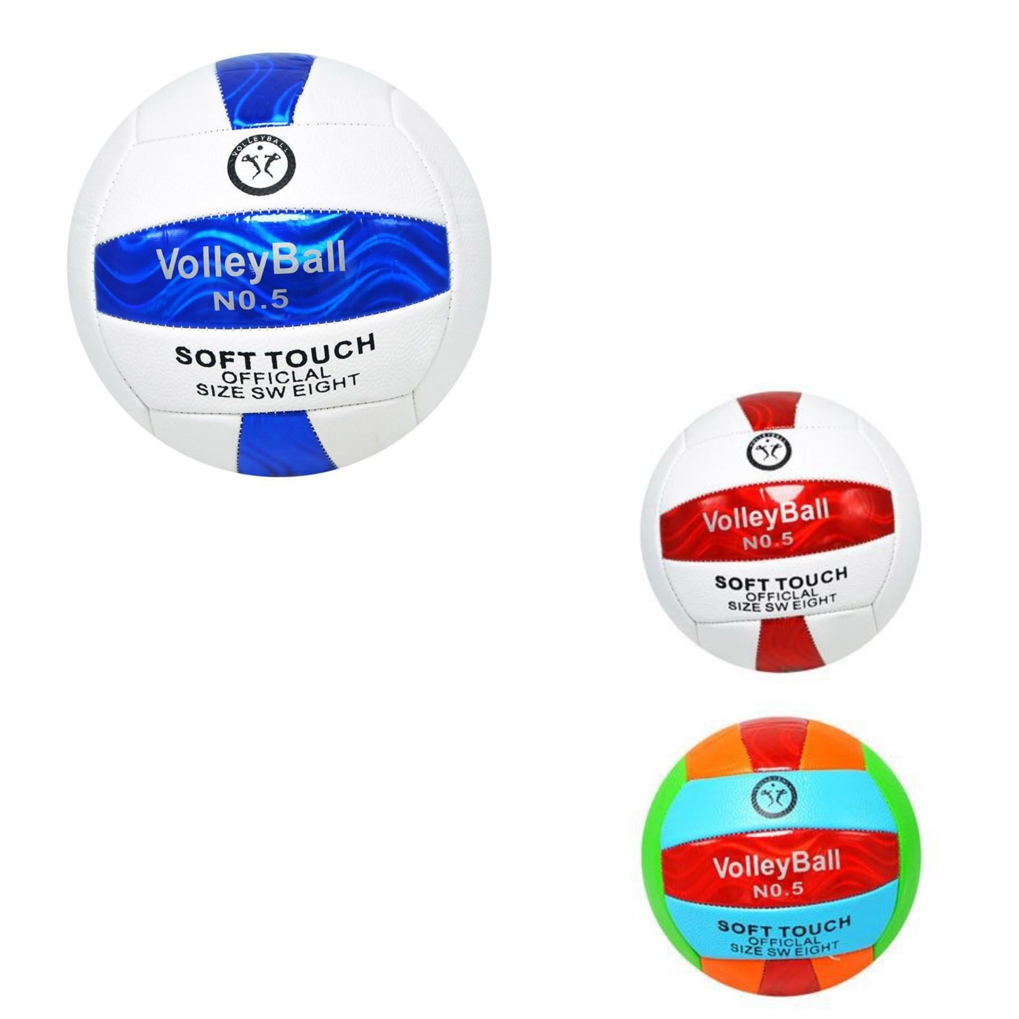 Generico Pallone da Pallavolo Soft Touch N.5, Multicolore, Taglia 5, 300 Grammi, Peso Ufficiale, Cuciture Rinforzate, per Partite Indoor e Outdoor