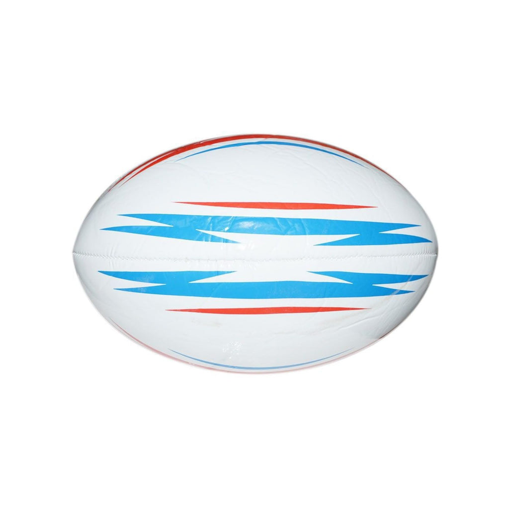 Generico Pallone Ovale da Rugby in Cuoio, Bianco con Strisce Blu e Rosse, per Allenamento e Partite