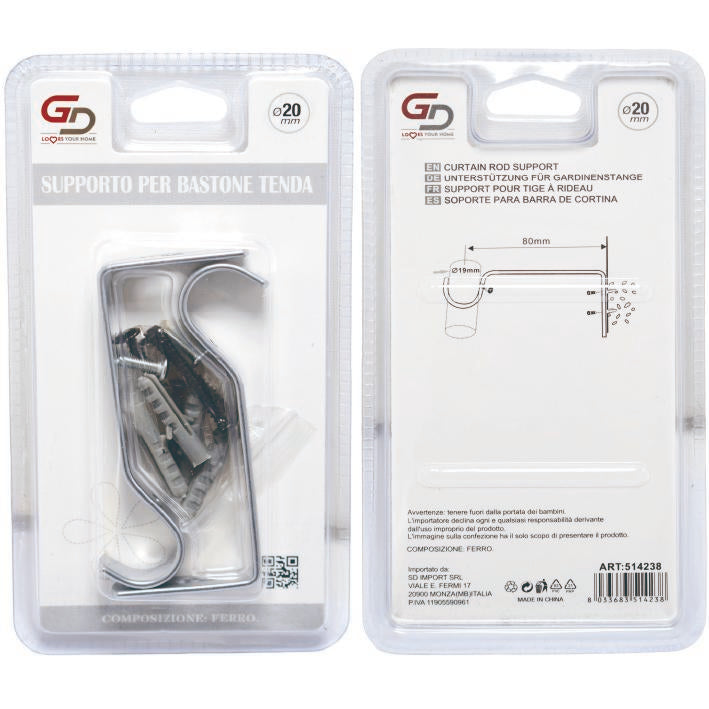 GD LOVES YOUR HOME Supporto per Bastone Tenda in Metallo – Set 2 Pezzi – Staffe da Parete per Asta Ø fino a 20 mm – Fissaggio a Vite – per Cucina e Casa