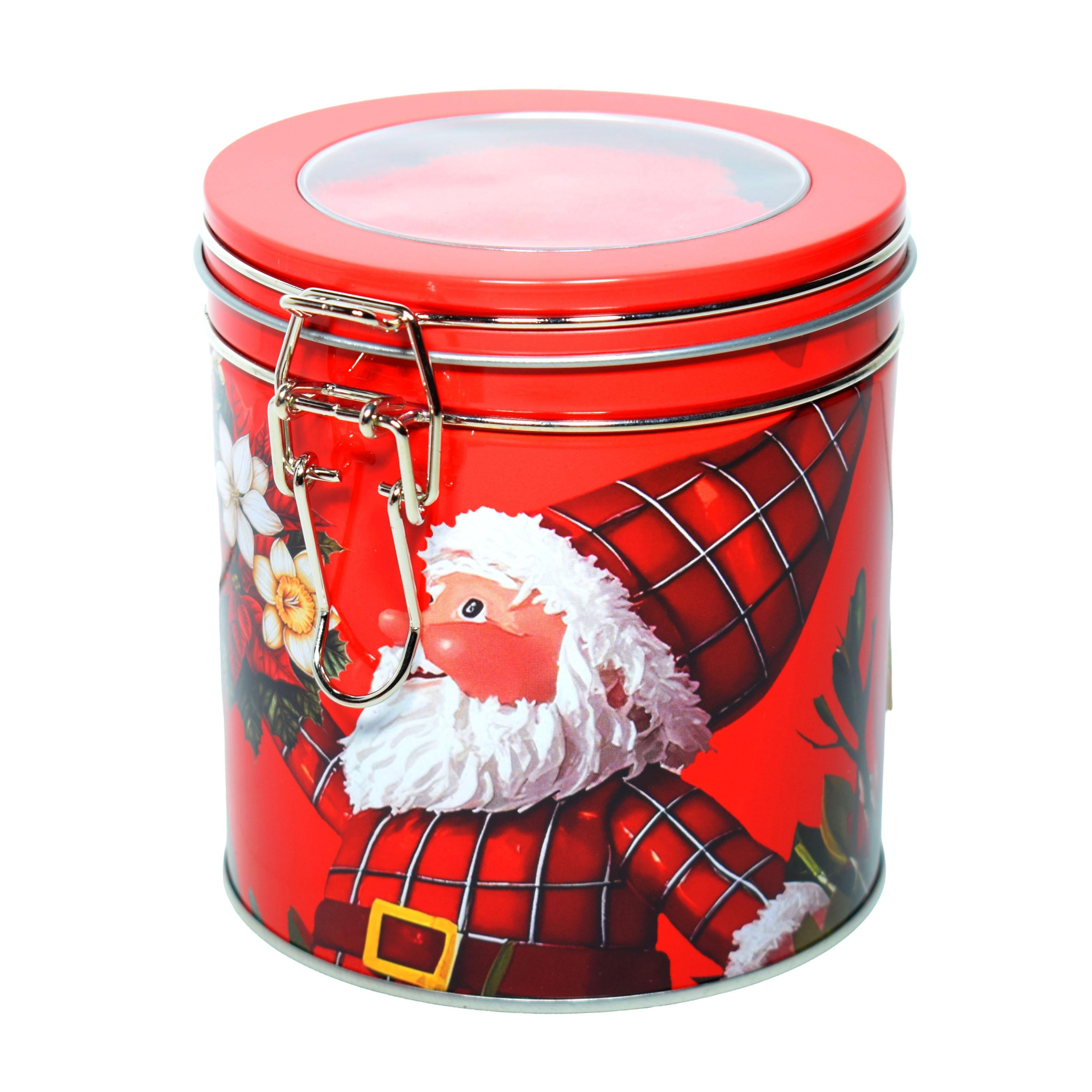 GD LOVES XMAS Mini Set Regalo Natalizio Ø11×12 cm con 4 Tovagliette in Microfibra – Scatola di Latta Decorata (4 Fantasie) – Idea Regalo Pronta e Riutilizzabile per Natale