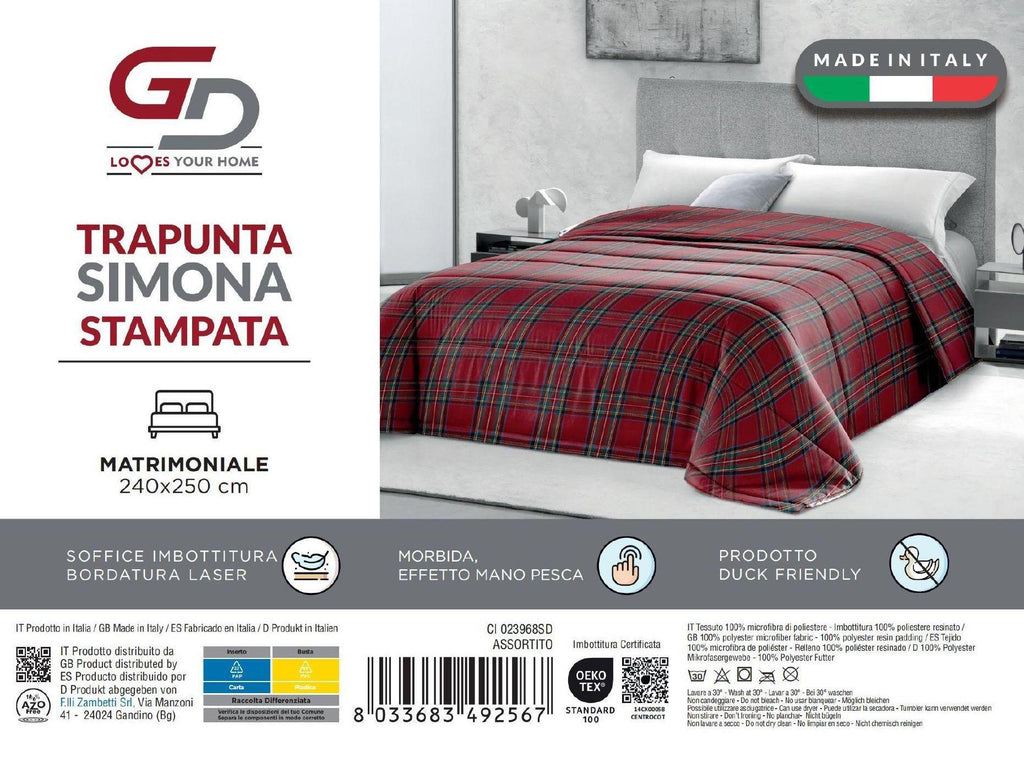GD LOVES YOUR HOME Trapunta Leggera Matrimoniale Invernale 260×260 cm – MADE IN ITALY, Microfibra Mano Pesca, Anallergica e Duck Friendly – Coperta Imbottita con Bordatura Laser, Fantasie Stampate